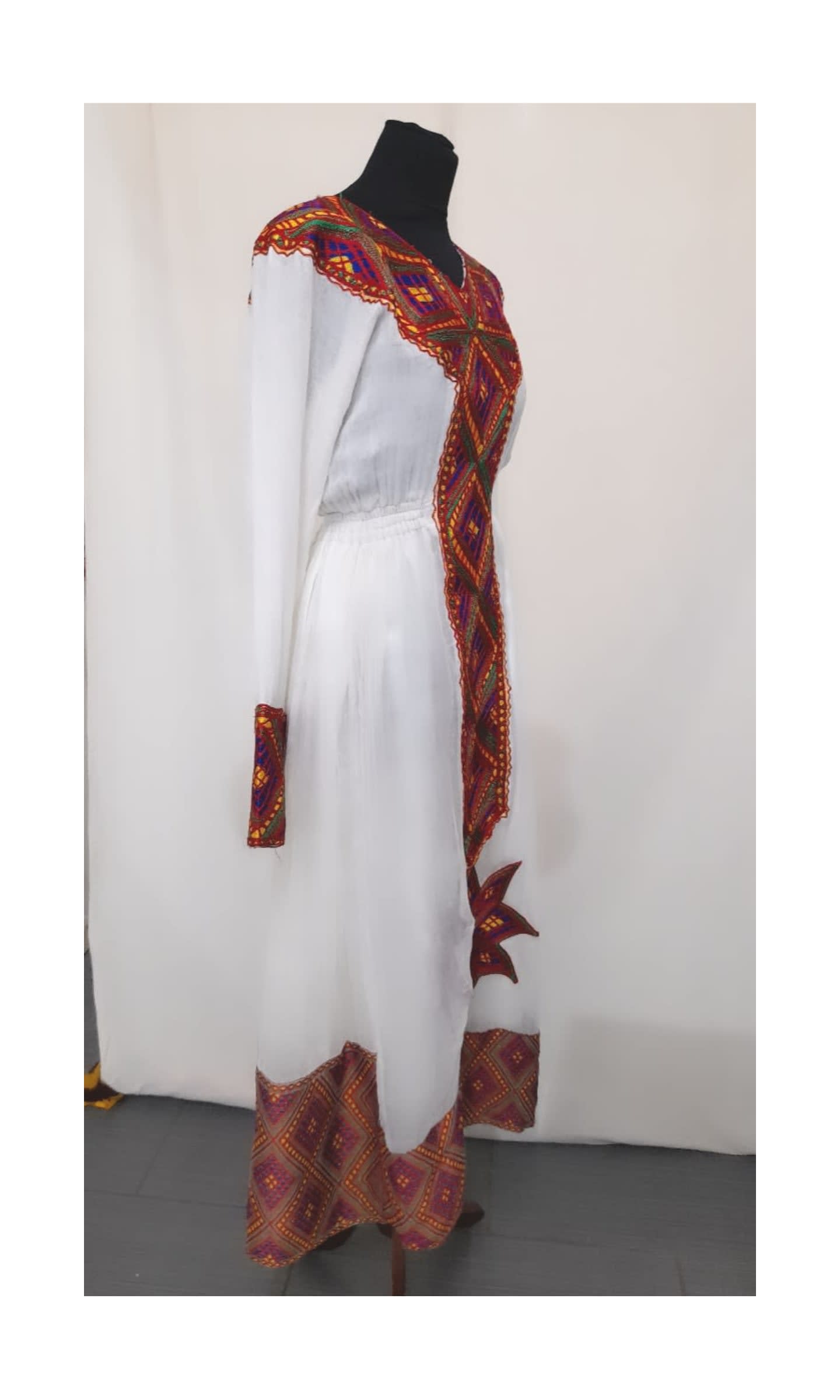 Eritrean Traditional Red Coloured Pattern Dress (ዙርያ) Women