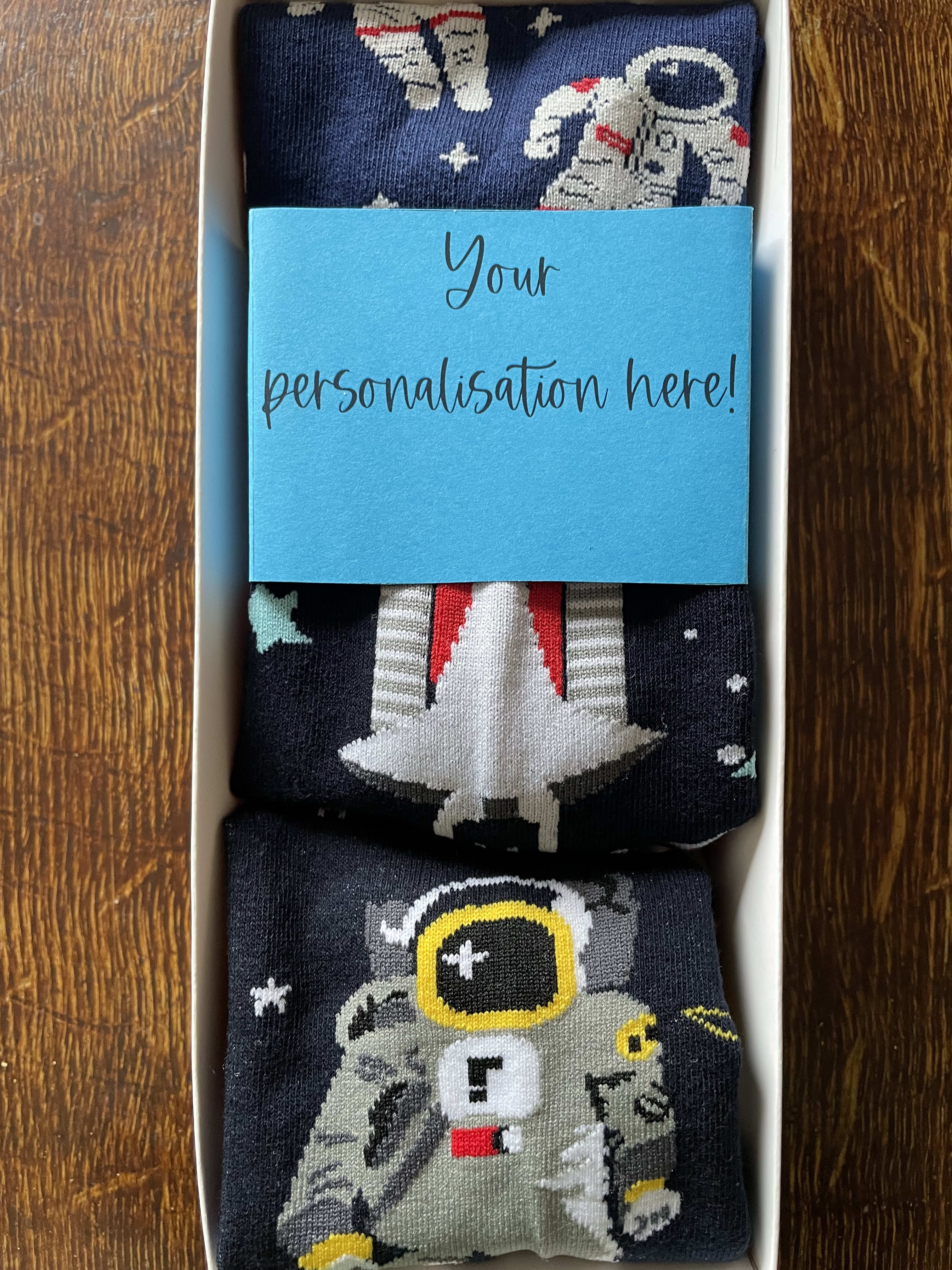 Space rocket and astronauts sock box - Trainer-style socks in gift