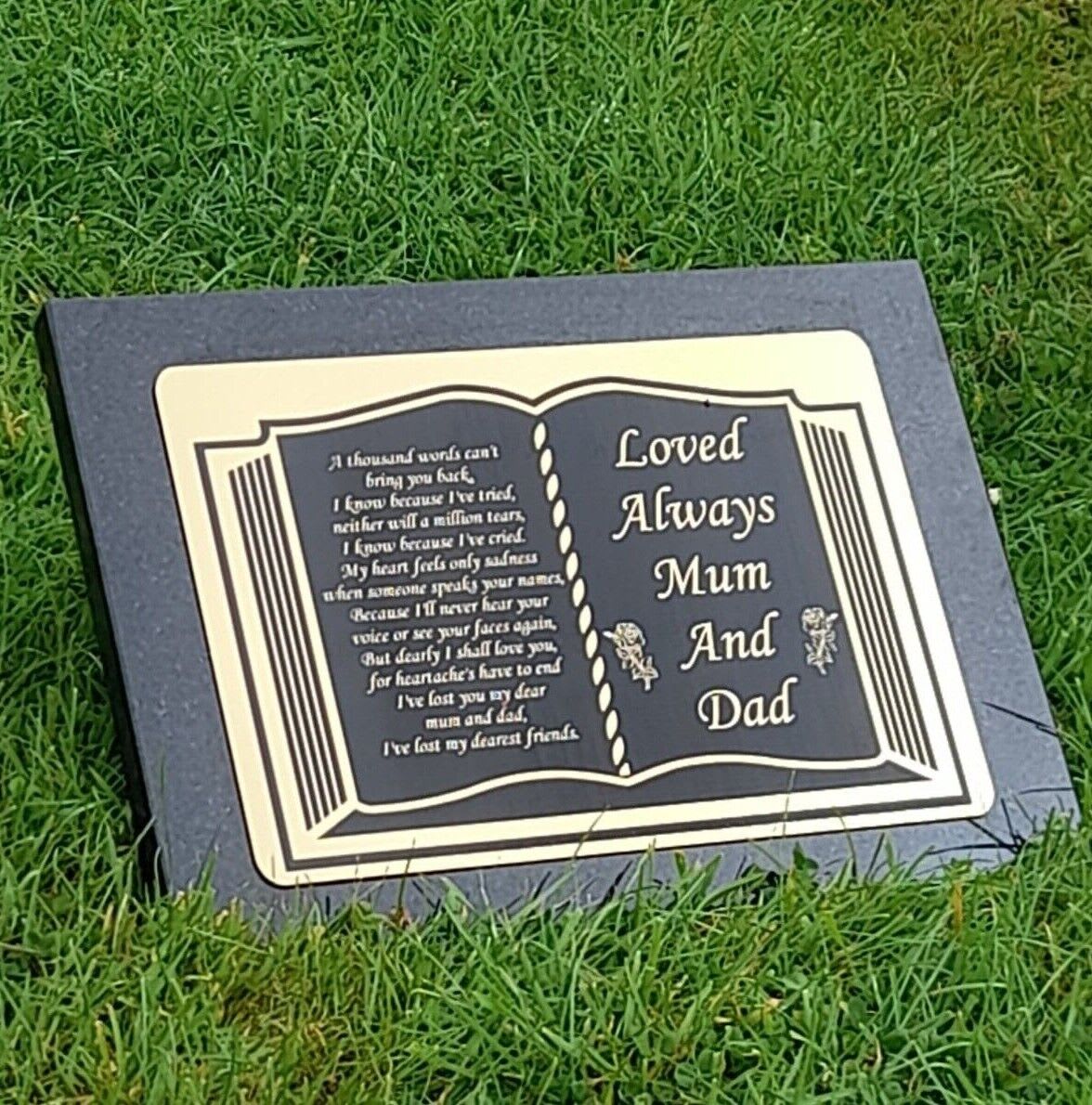 GRAVE MARKER MEMORIAL STONE GRAVE PLAQUE GRANITE BIBLE OPEN BOOK ...