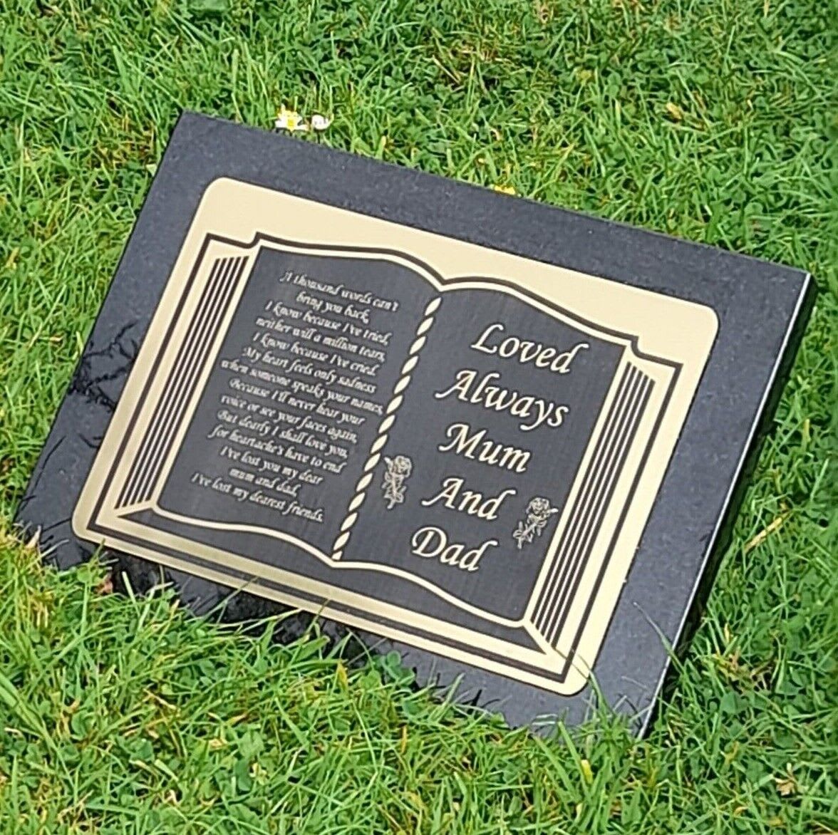 GRAVE MARKER MEMORIAL STONE GRAVE PLAQUE GRANITE BIBLE OPEN BOOK MEMORIAL  STONE B24