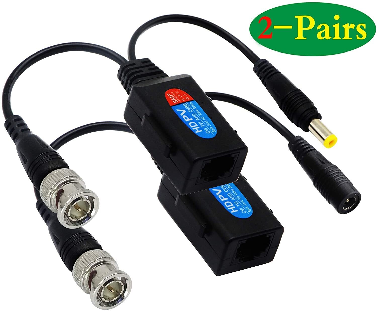 Balun HD Cat5 RJ45 to BNC Video Baluns Transceiver Passive With Power