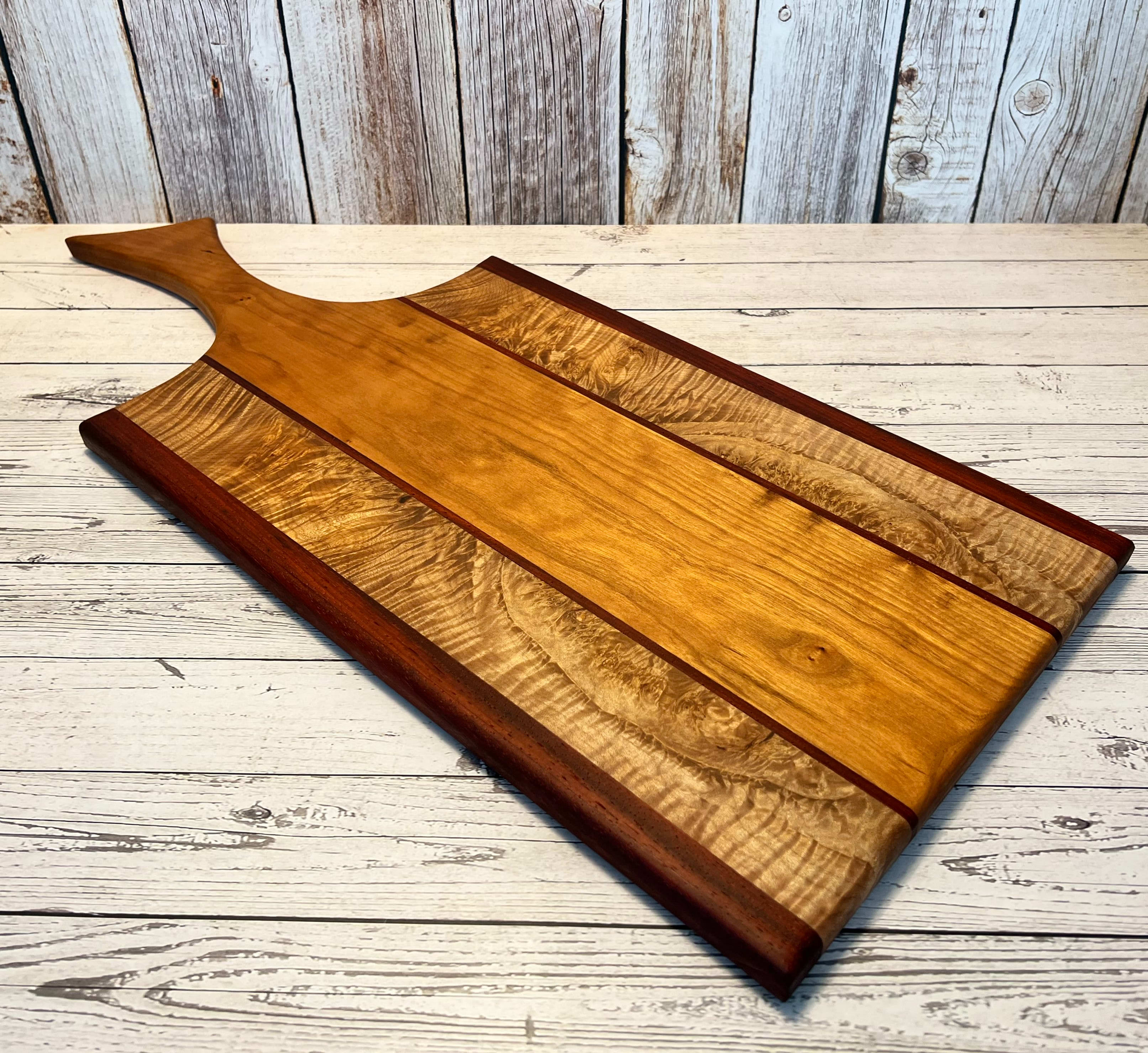 Knife, Server, Cutting Board Set- Piano Walnut/Poplar, Cherry, Flaming  Boxelder