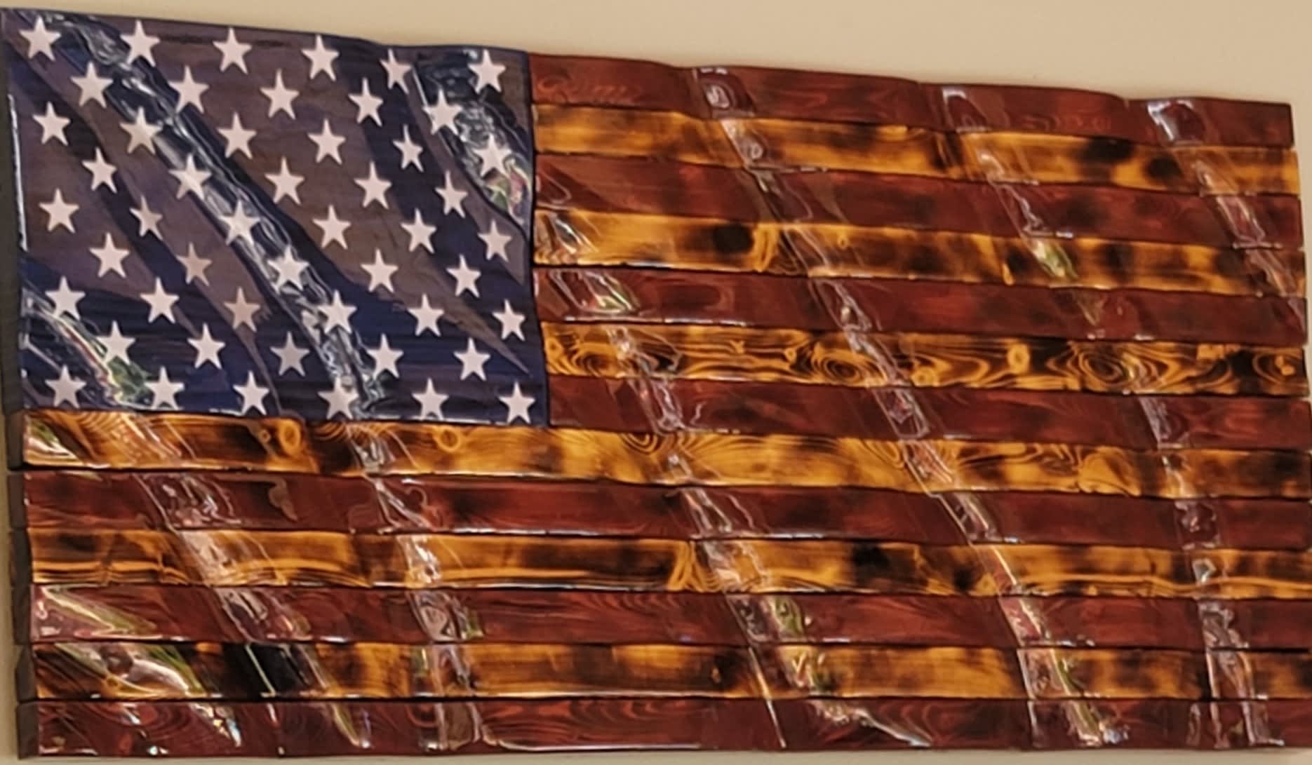 Epoxy Wavy Burnt American Flag - Epoxy Wavy Flags - Woodworks Shed in ...