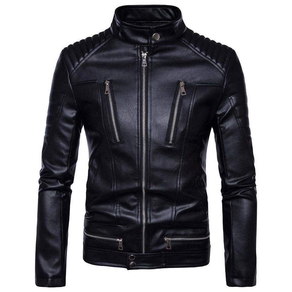 New Men's Leather Biker Slim Leather Jacket | Fruugo KR