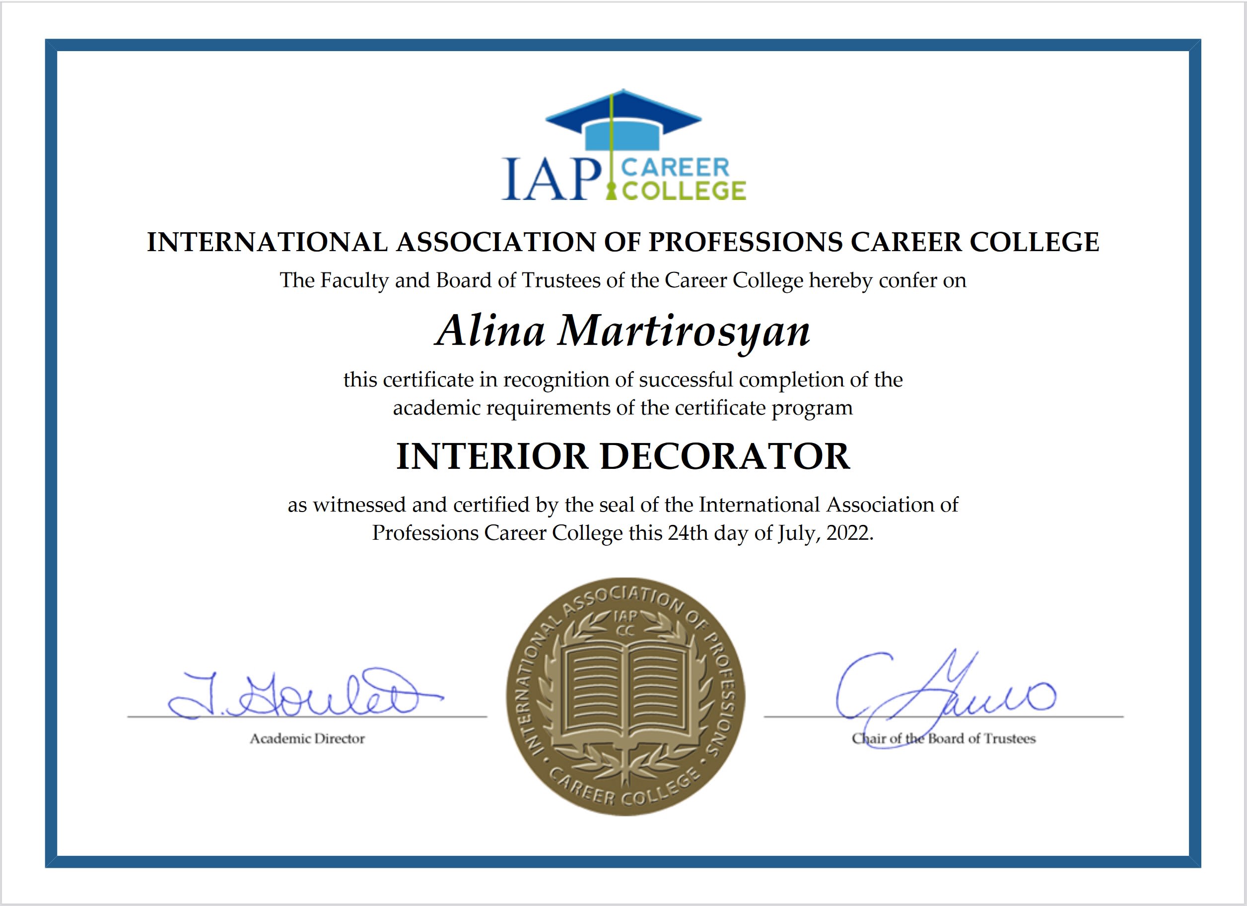Interior Decorator Certification