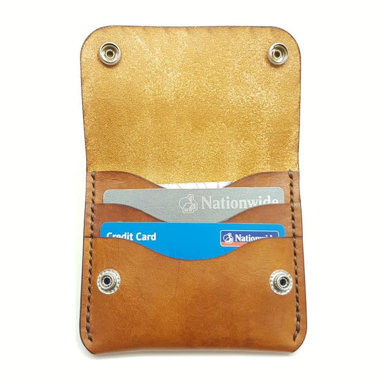 Dark Brown Leather Snap Button Fold Over Cash/Card Wallet - Leather Card  Cases - B26Leather | Handcrafted Goods | Birmingham