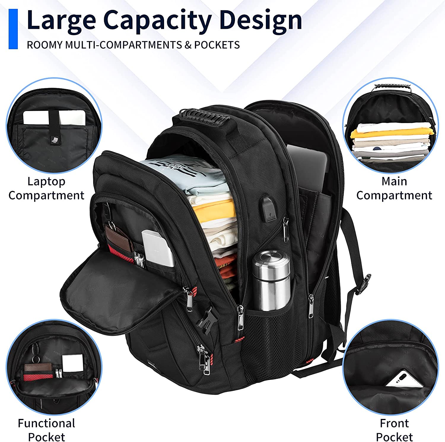 NUBILY Laptop Backpack 17 inch Waterproof Extra Large TSA Backpack for Women Men 45L Grey Green, Men's, Size: 17.3