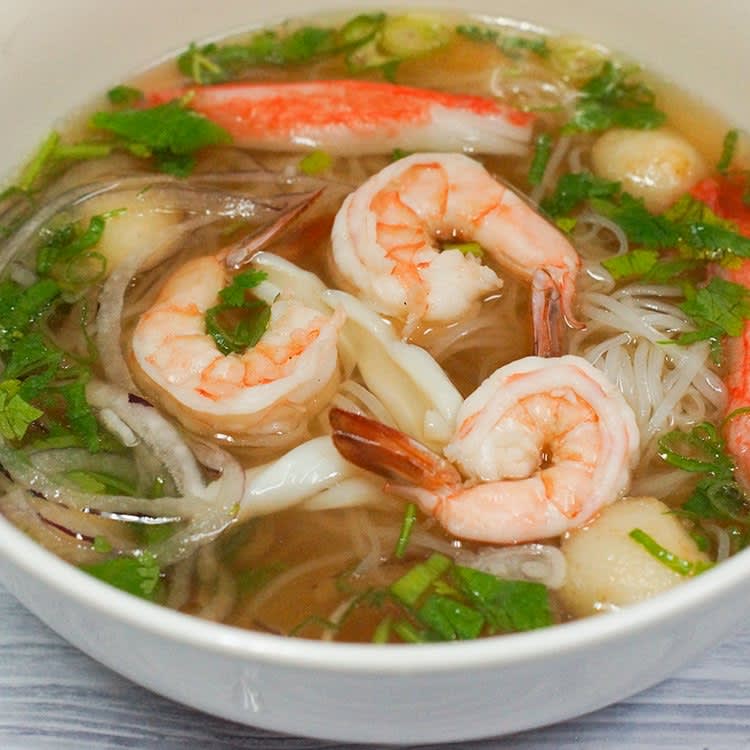 Rice noodle beef broth in seafood Most Liked Pho Dada Vietnamese