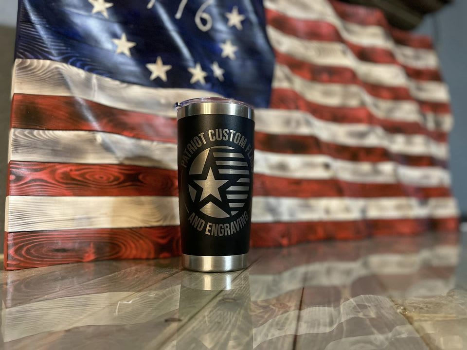 32oz Stainless Tumbler with Custom Cerakote Ripped Flag Design with  Multicam Camo - Show Your Patriotism and Love of the Outdoors!