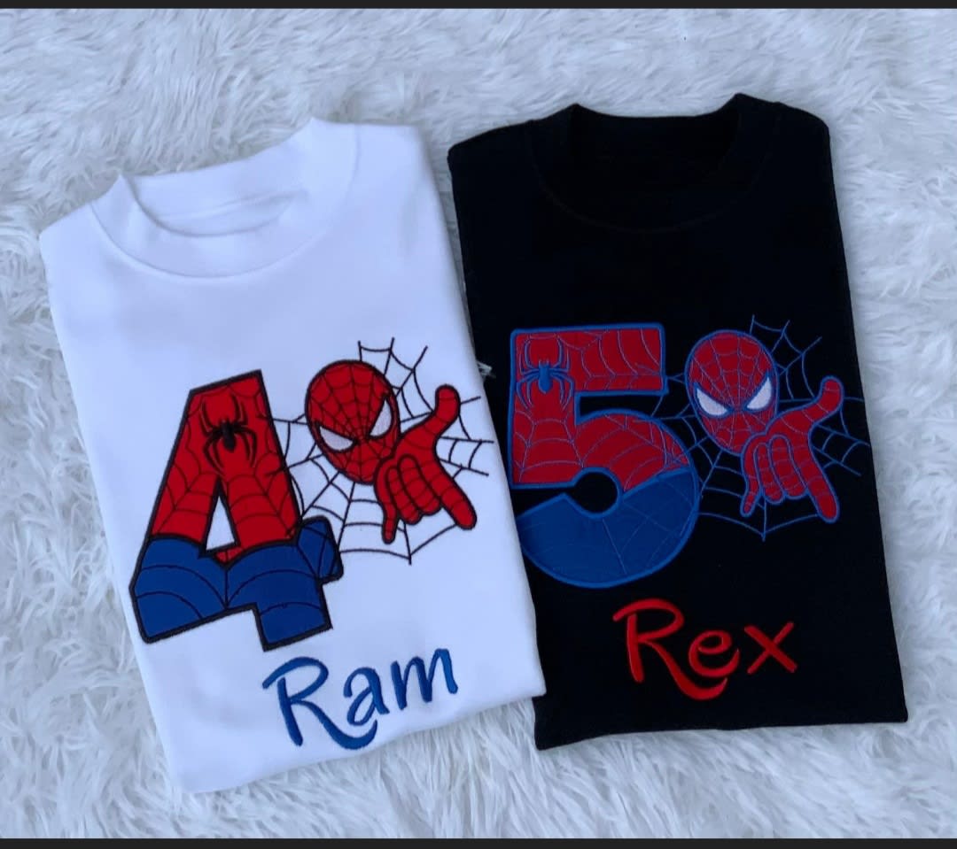 Embroidered kids Spiderman birthday Tshirt