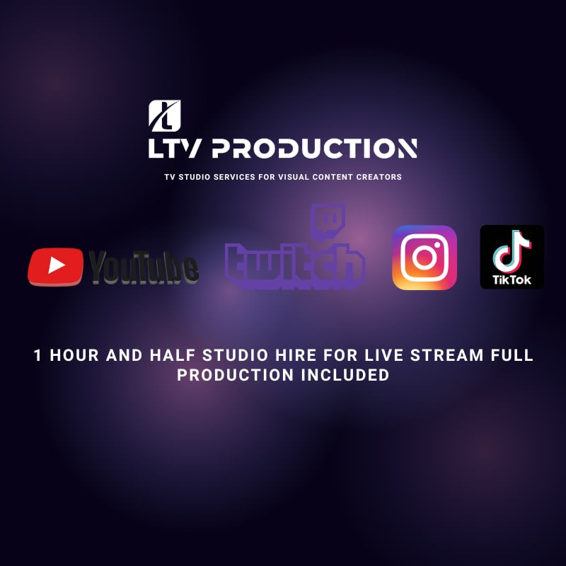 1 Hour and Half Studio Hire for live Stream Full Production Included