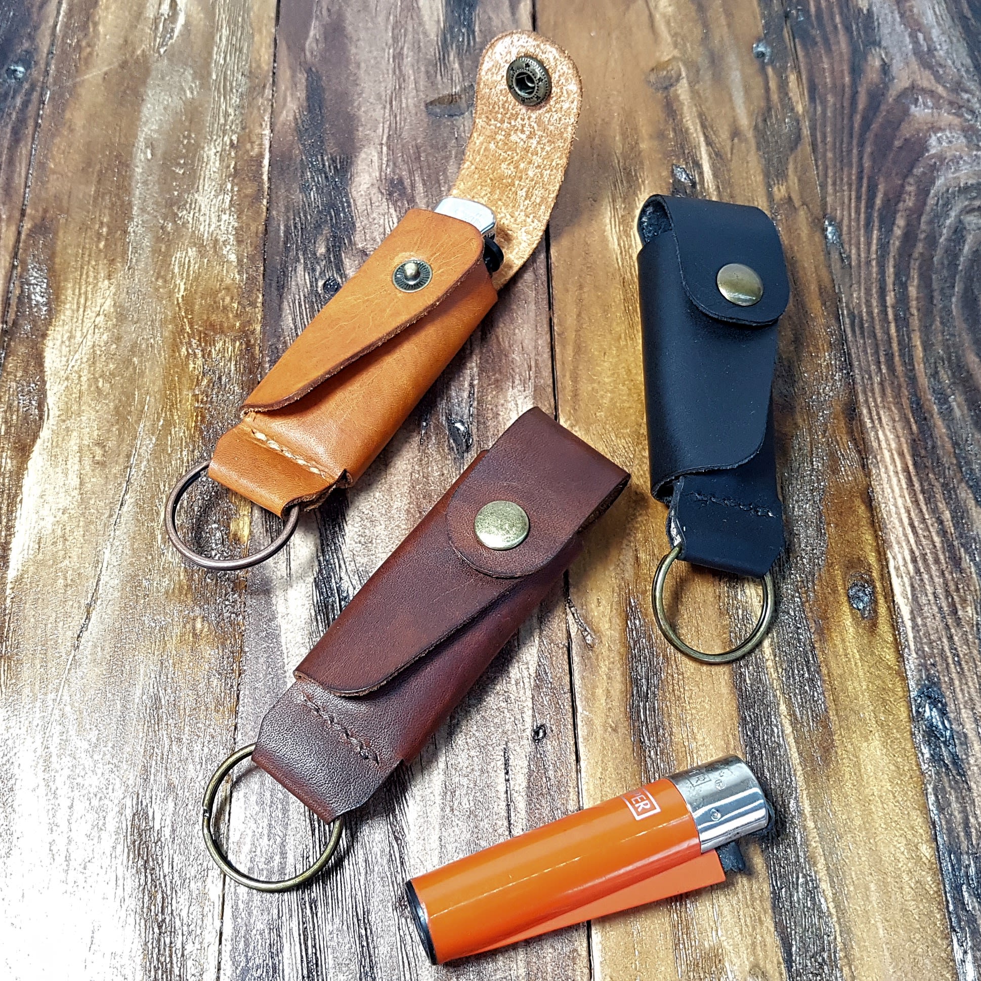 Bic Lighter Case & Matching Keychain - Hand made to order in Horween Leather