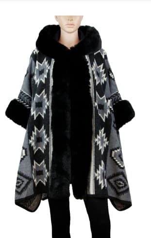 black cape with faux fur trim