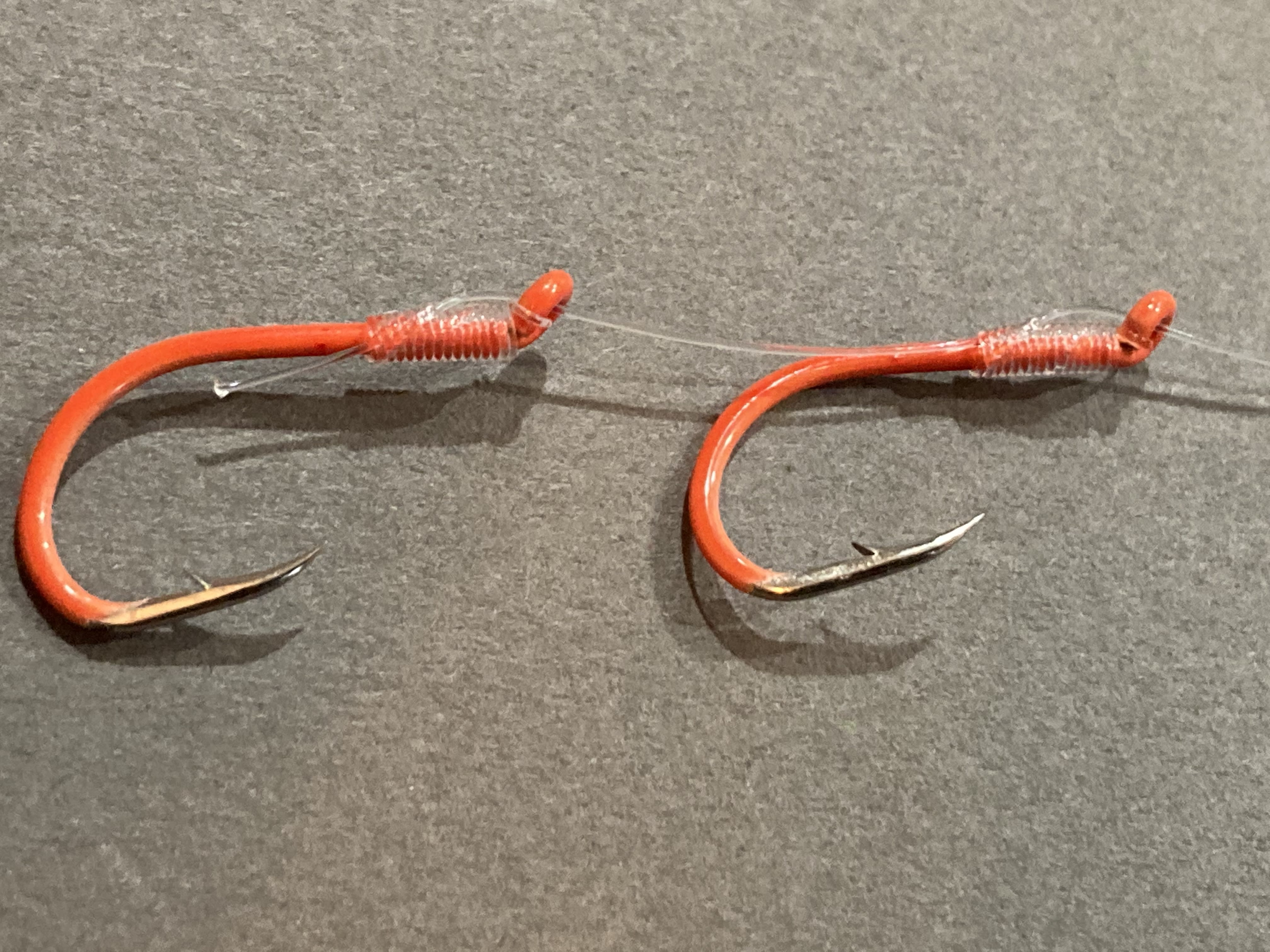 2 Pack - Size 4 - 2 Hook - Snelled Kokanee Bait Rigs - Powder coated -  Colored - Kokanee Hooks - Savage Strike Spinners