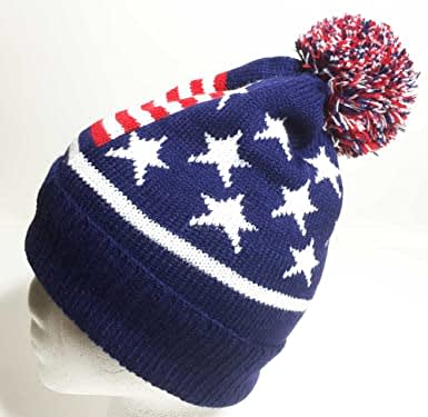 American Flag Winter Hat with Pom Pom - Hats - Fashion Forward