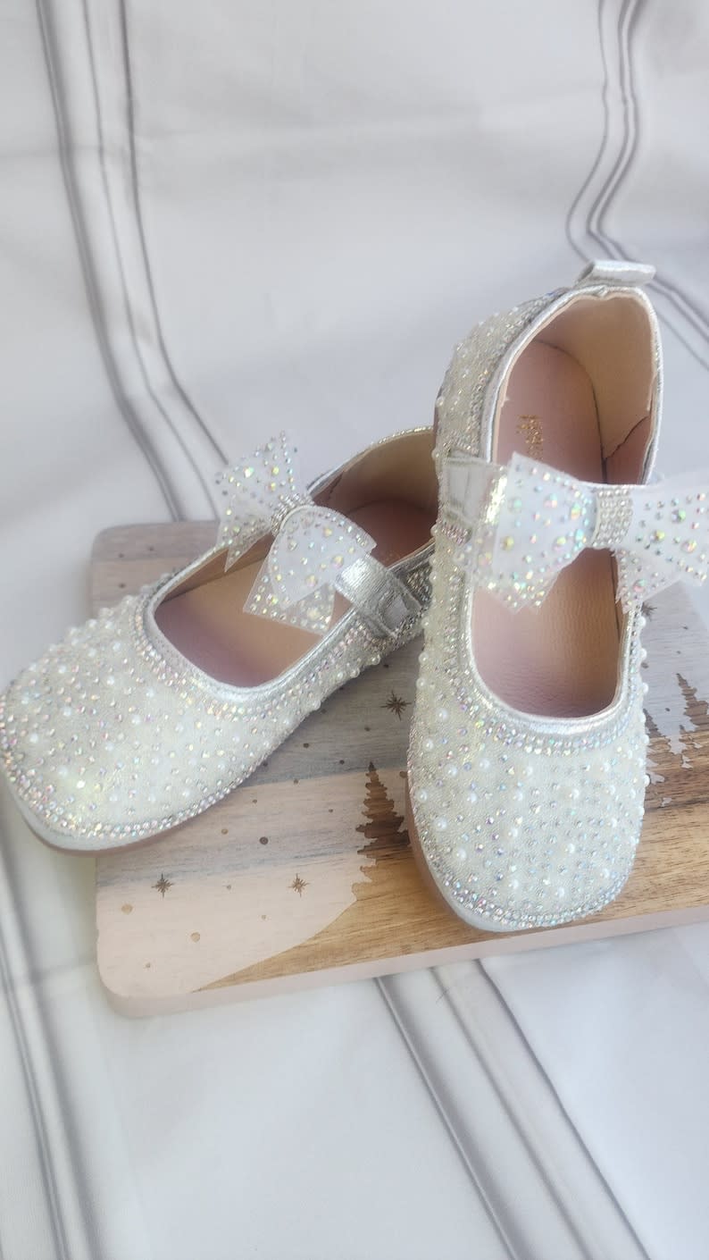 Flower Girl Silver Baby Dress Shoes Glitter Silver Flower Girl