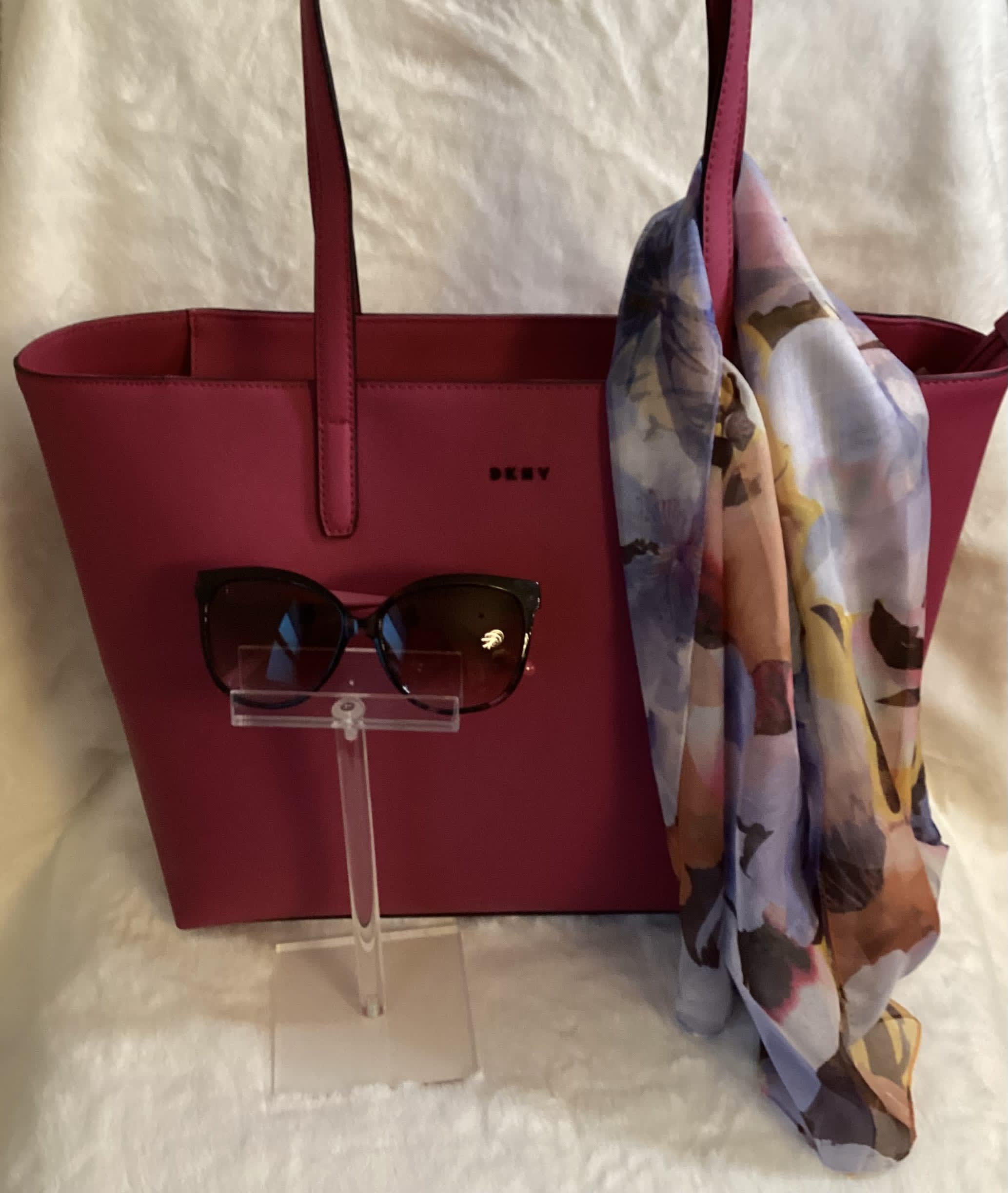 Hot Pink DKNY Hobo Bag with Scarf and Sunglasses - Handbag with sunglasses  and scarf - Sophistication by Me'lange