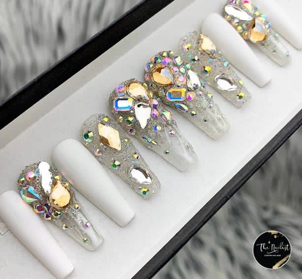 Silver Crystal Bling Stiletto Press-On Nail Set