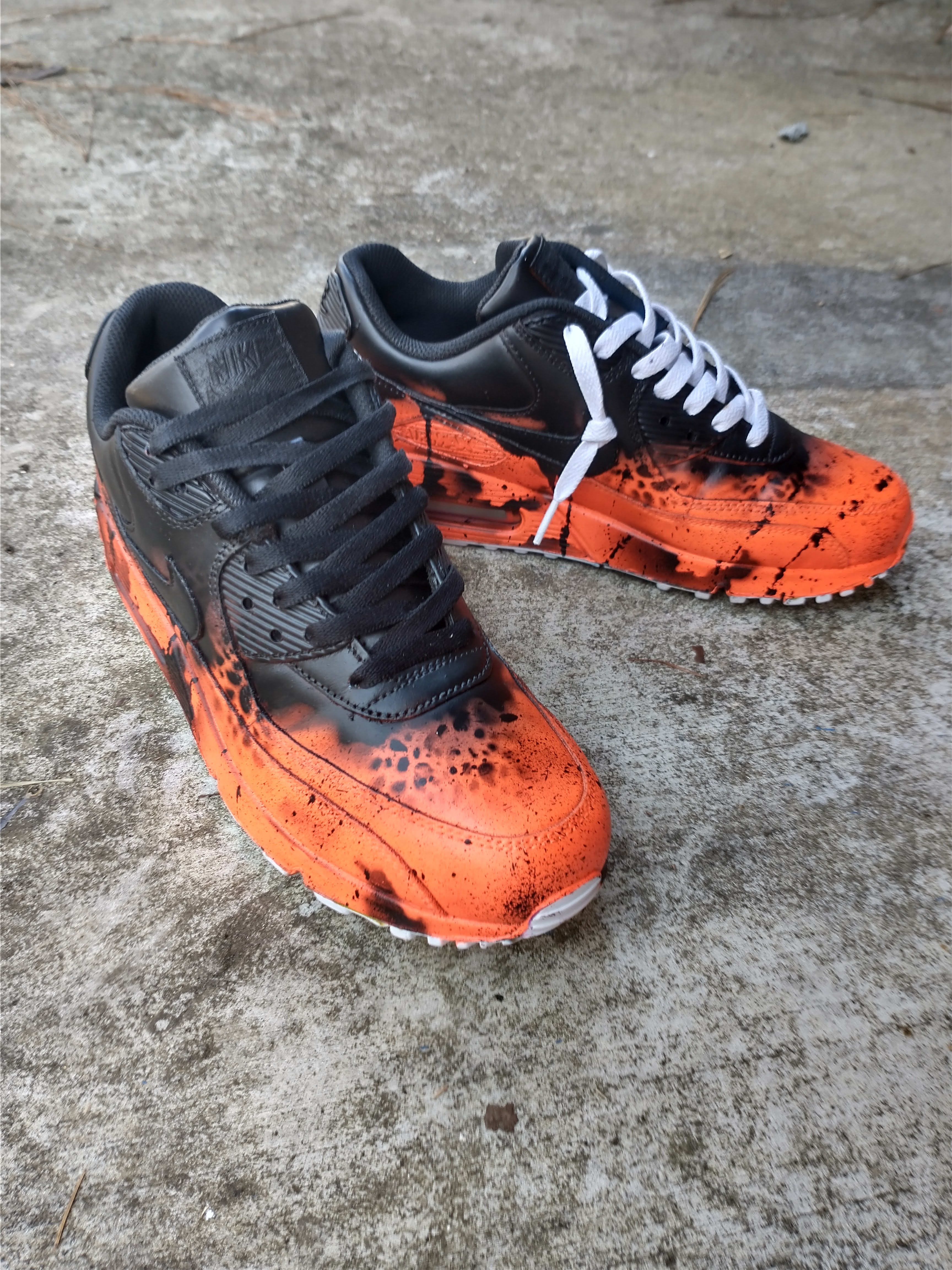 Custom Painted Leather Nike Air Max 90 camouflage Black 