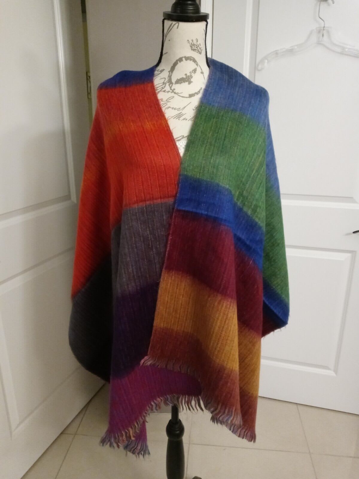Multicolor Handwoven Large Alpaca Shawl Artisanal Handwoven