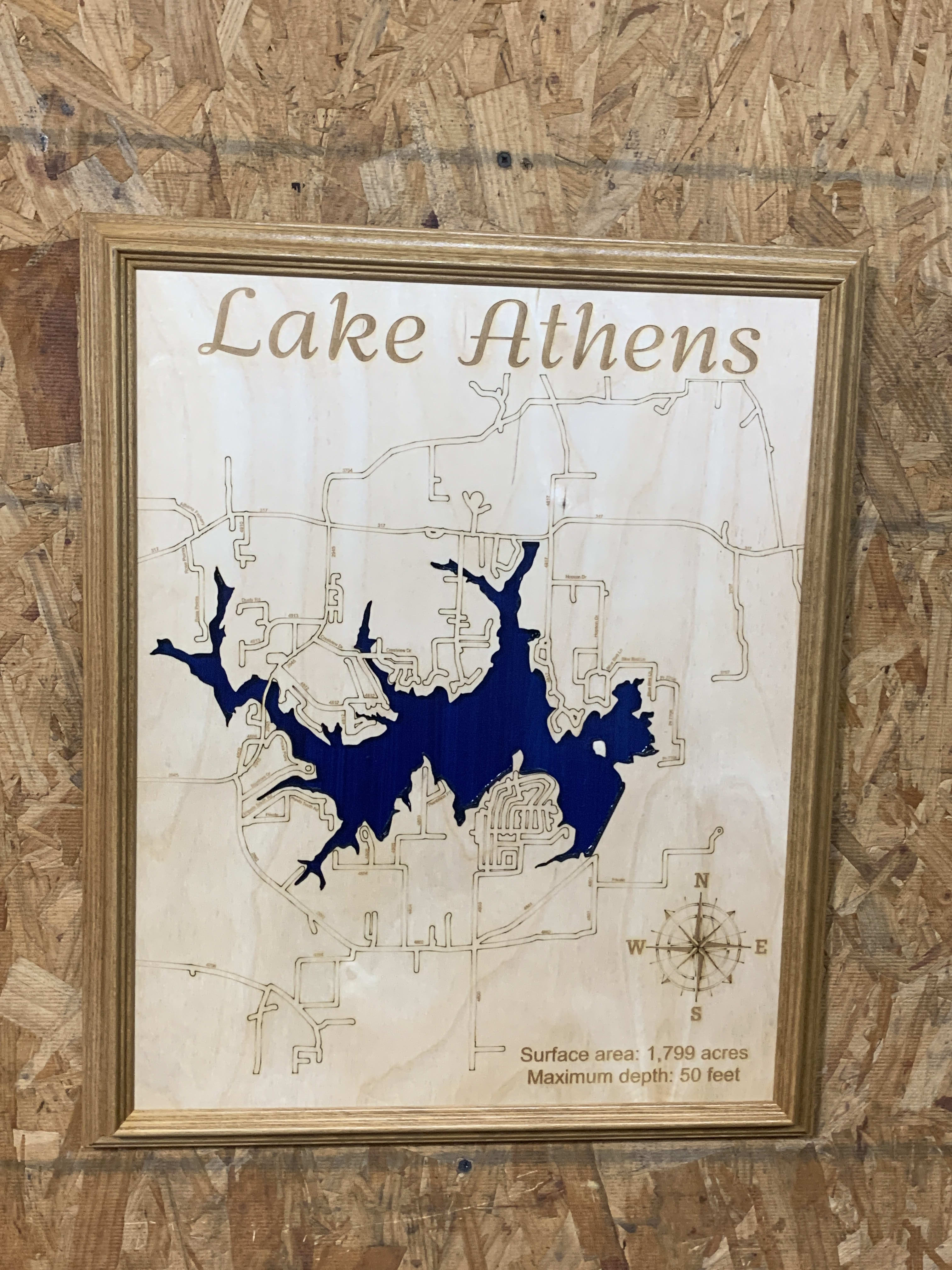 Lake Athens Map CNC ENGRAVED WOOD LAKE MAPS [CUSTOM LAKES Cantrell Crafts