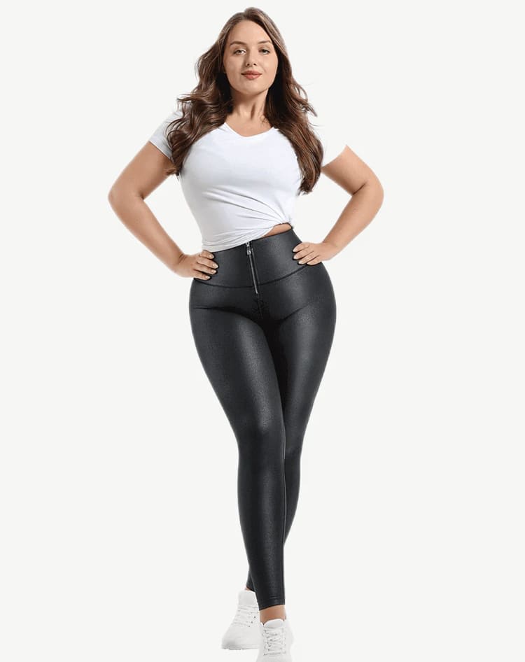 Faux Leather High Waist Tummy Control Stretch Pants - Fitness
