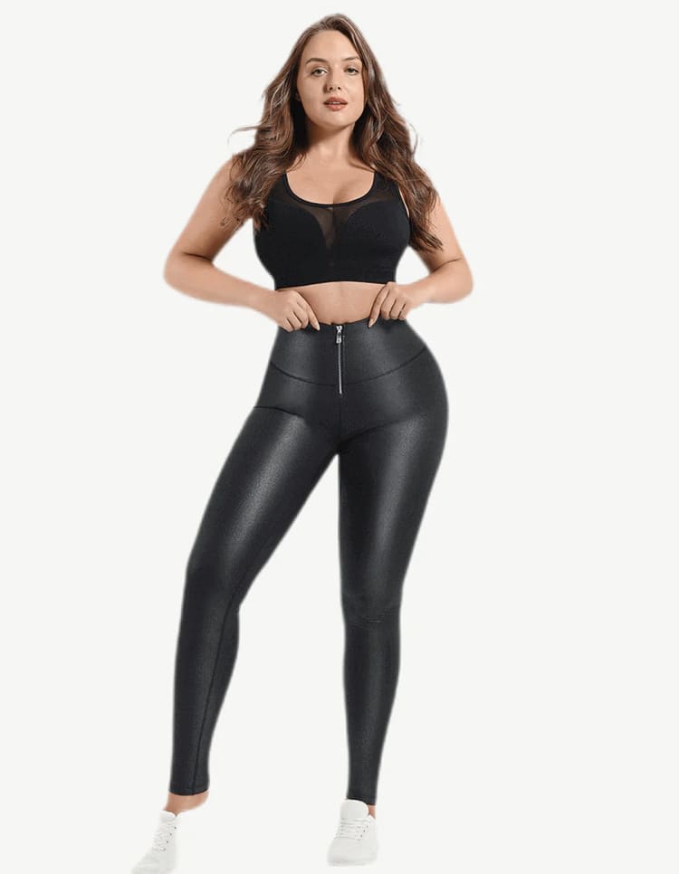 Faux Leather High Waist Tummy Control Stretch Pants - Fitness/ Sportswear  shape wear - Dream Body Contouringg