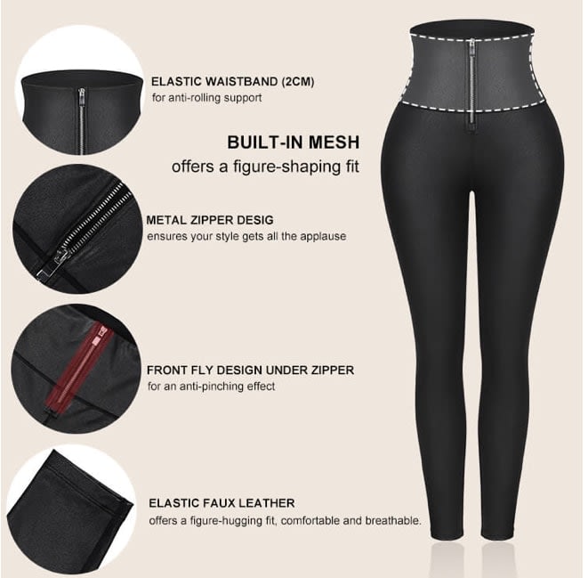 Faux Leather High Waist Tummy Control Stretch Pants - Fitness/ Sportswear  shape wear - Dream Body Contouringg