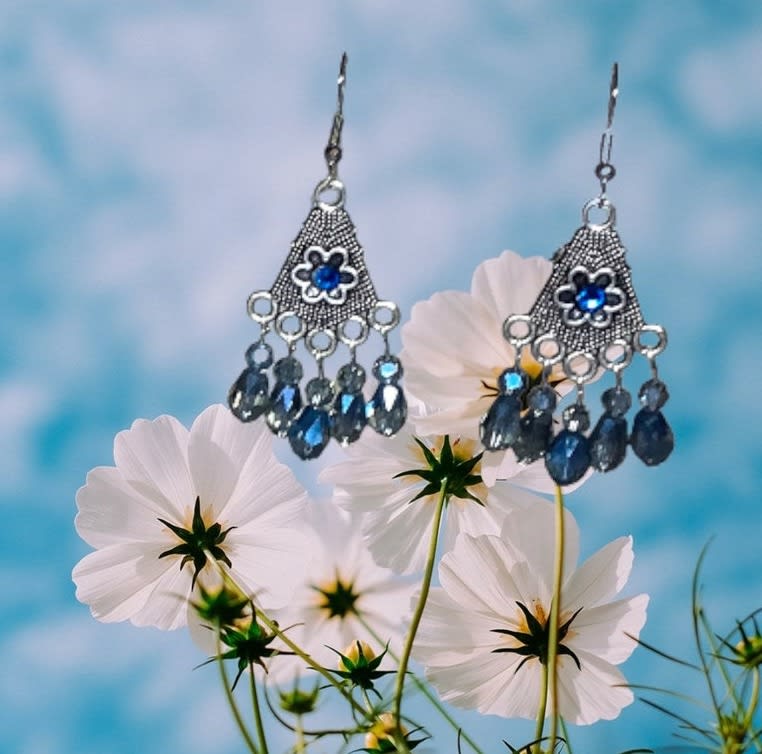 Silver filigree with Navy Blue Teardrops SKU446 - Earrings