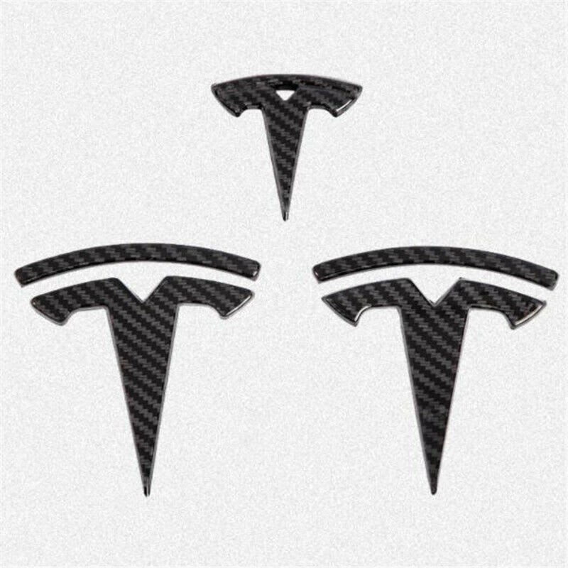Tesla Model Y T Logo Emblem Cover Hood, Trunk, Steering Wheel 3 PC Set