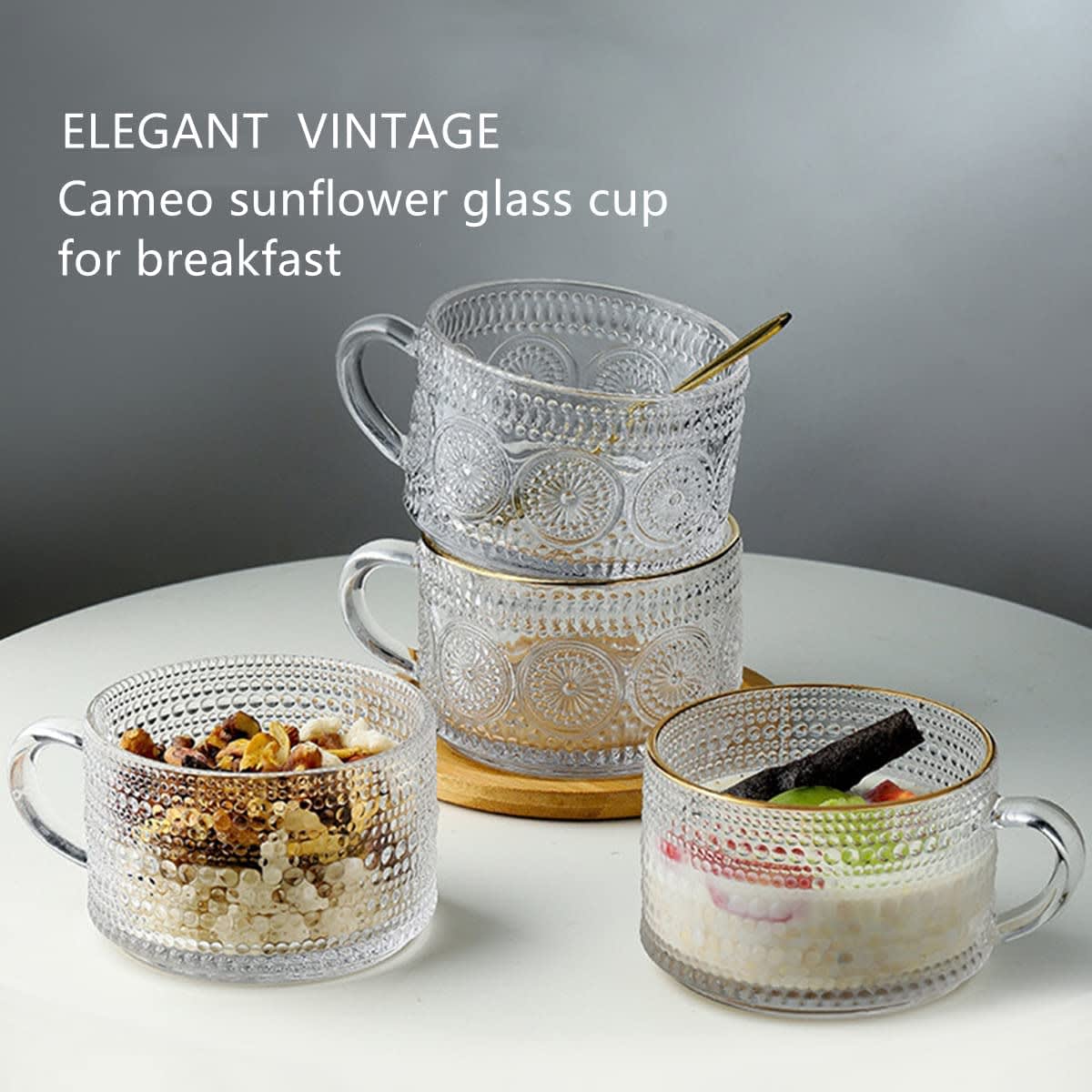 Eccliy 10 Pcs Vintage Coffee Mugs 14 Oz Glass Stackable Tea