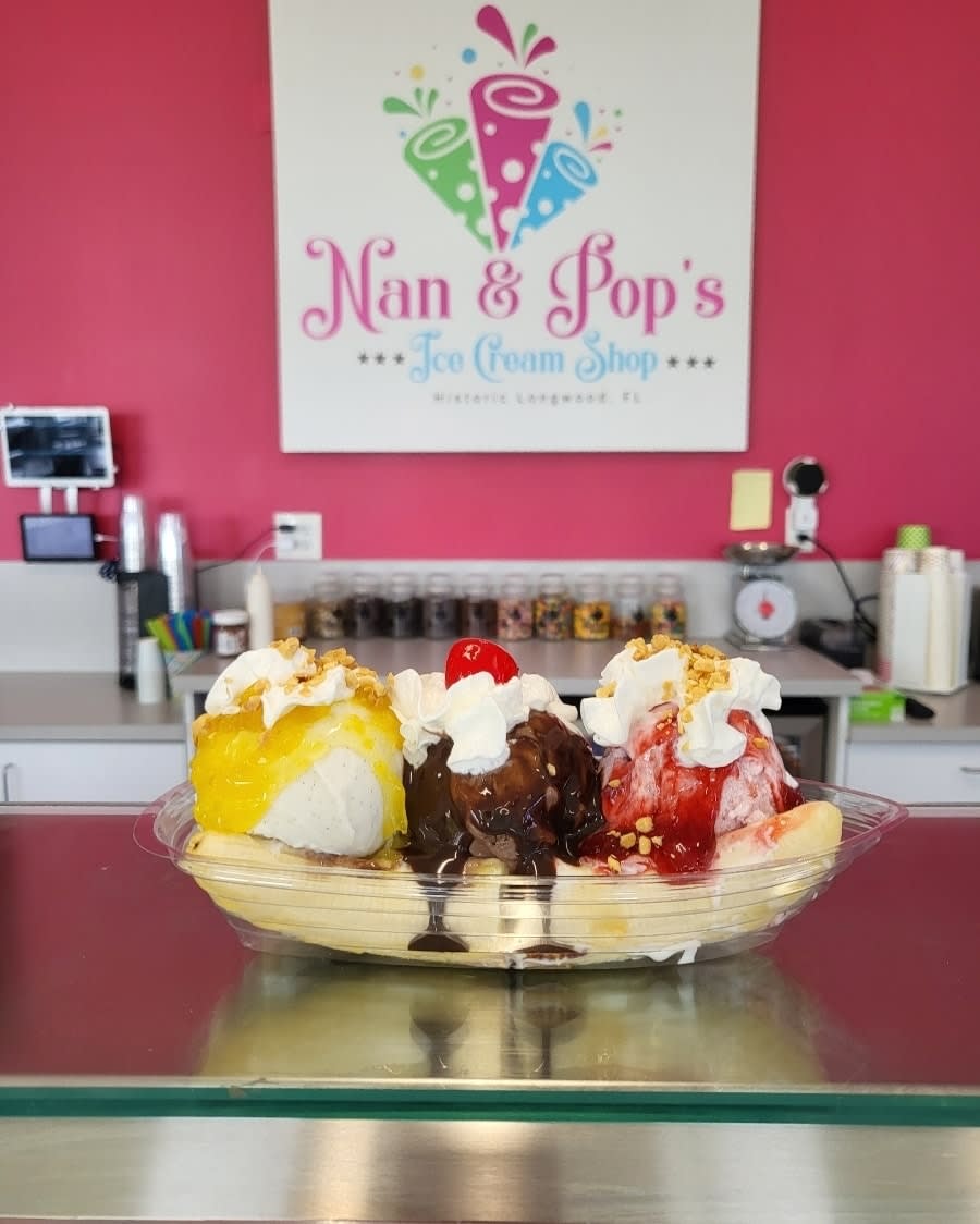 Classic Banana Split Sundae Sundaes Nan & Pop’s Ice Cream Shop