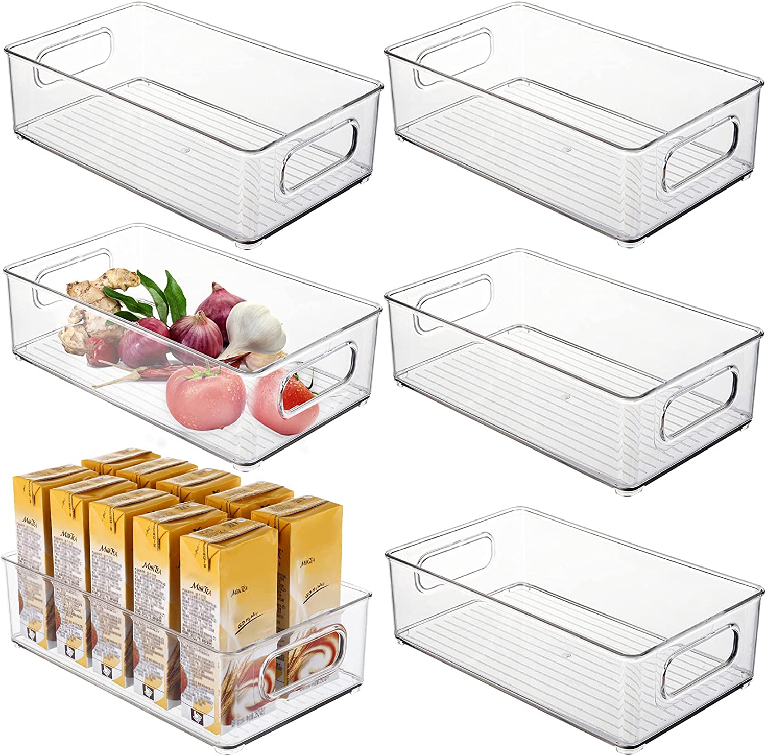 mDesign Large Plastic Stackable Kitchen Storage Box, Handles, Lid, 8 Pack,  Clear 