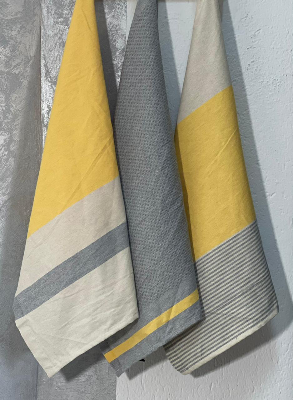 Yellow & Gray Hand Towels Premium - Hand Towels - Phoenician Artisan, Wholesale for Home Gifts & Lifestyle