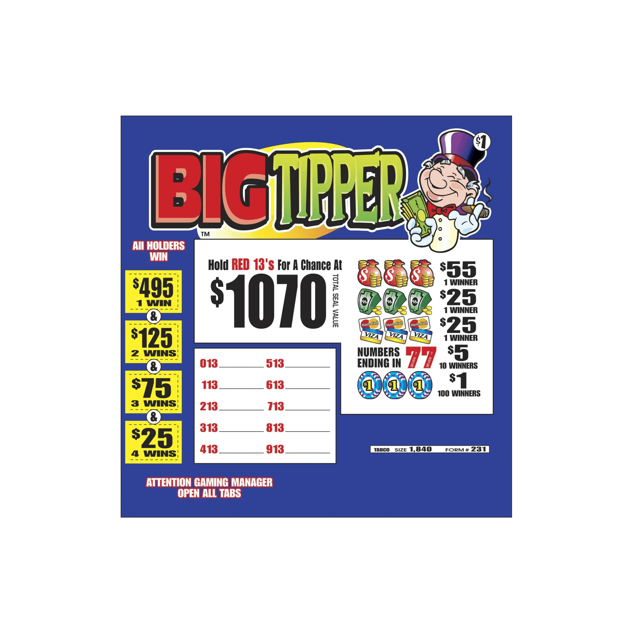 Big Tipper - Seal Cards From 1001 Tickets to 2000 Tickets - Allstate