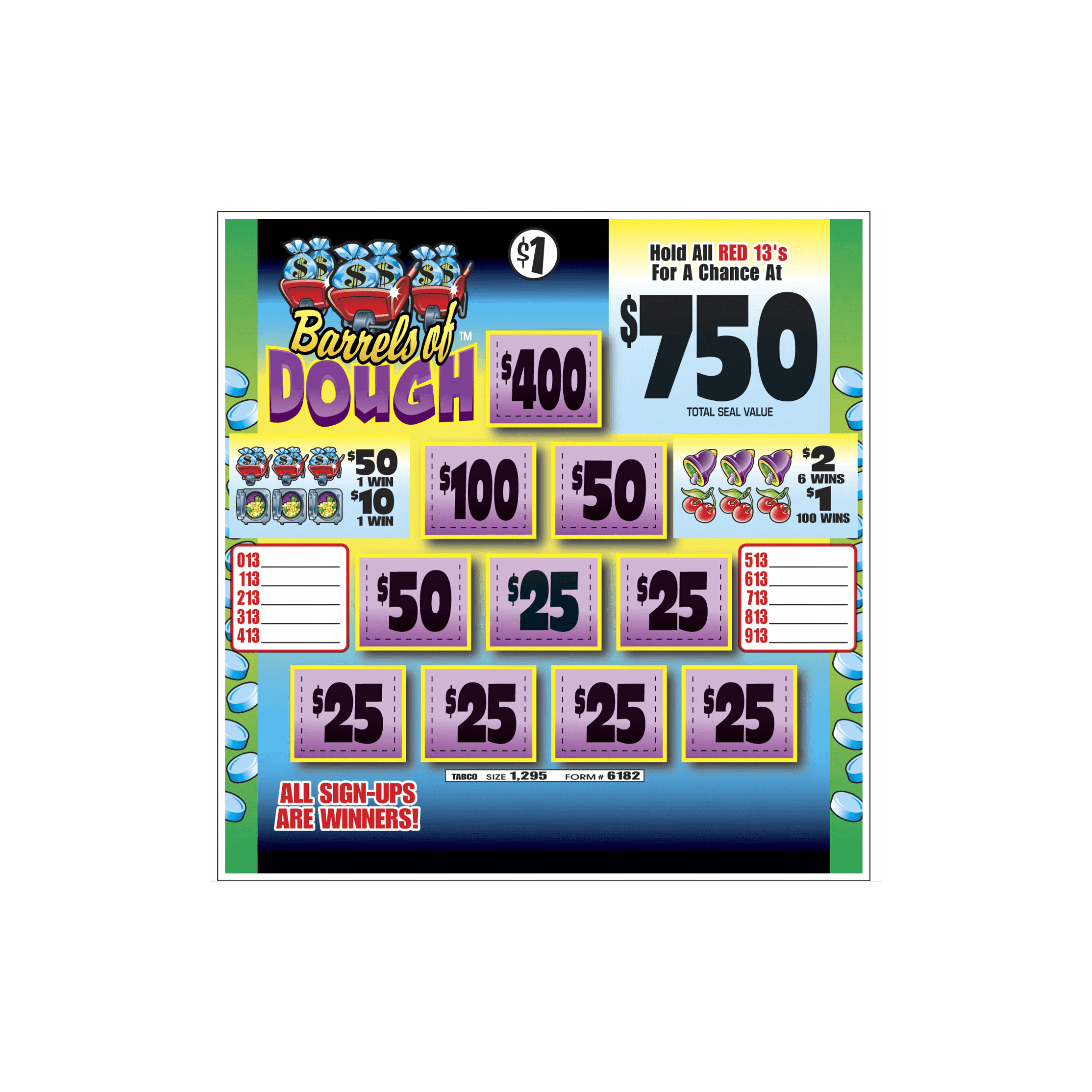 Barrels of Dough Seal Cards From 1001 Tickets to 2000 Tickets