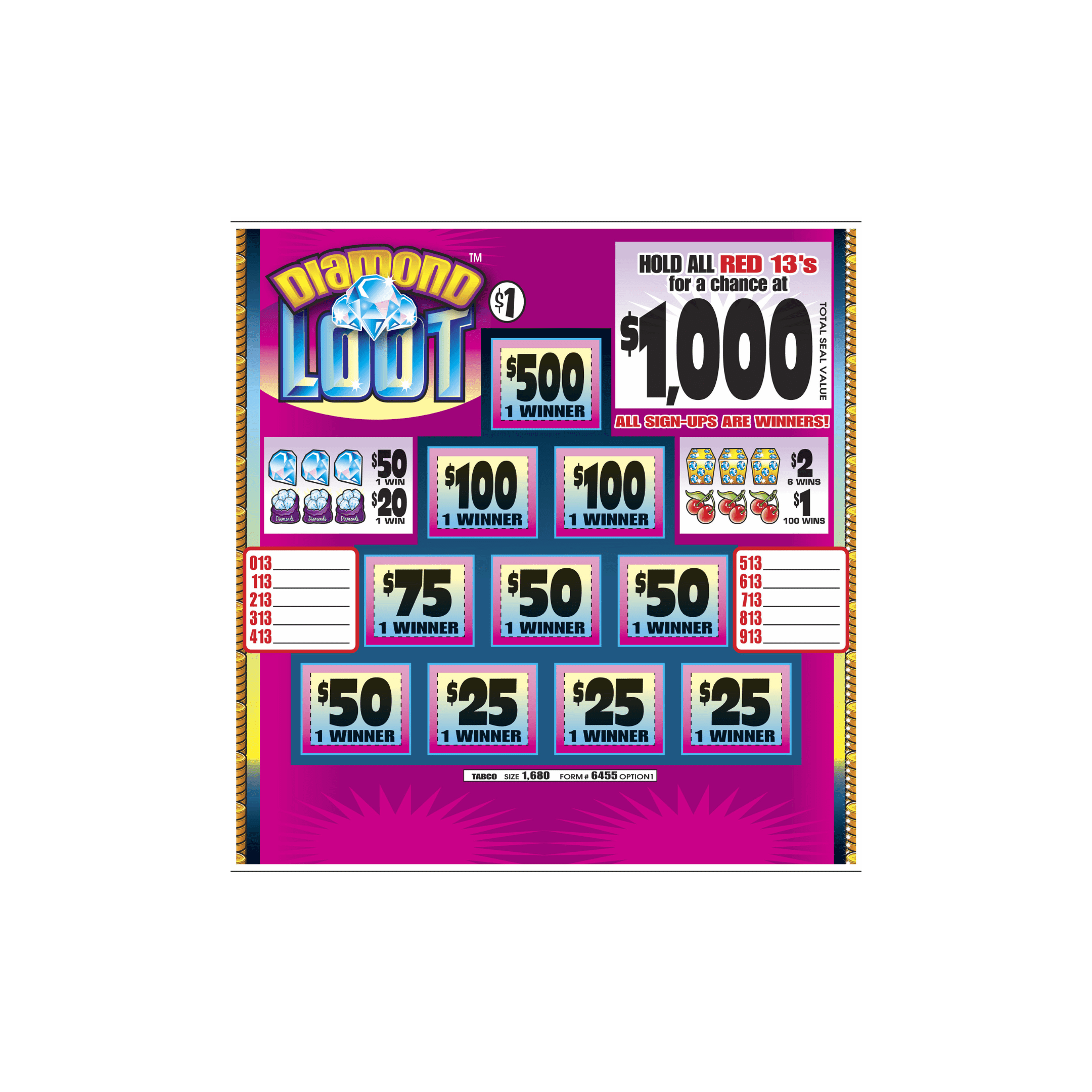 Diamond Loot Seal Cards From 1001 Tickets to 2000 Tickets Allstate