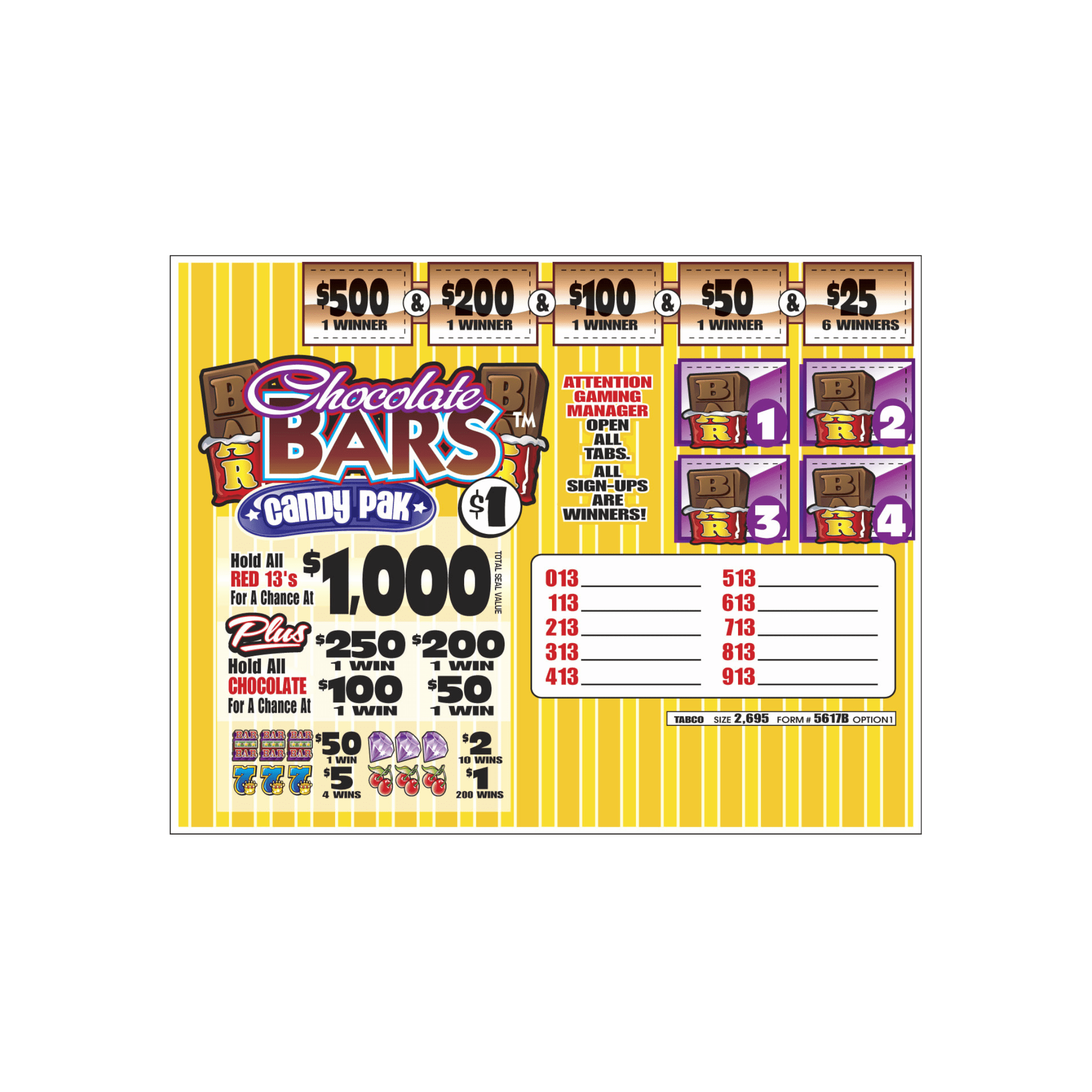 Chocolate Bars Seal Cards Above 2000 Tickets Allstate Bingo