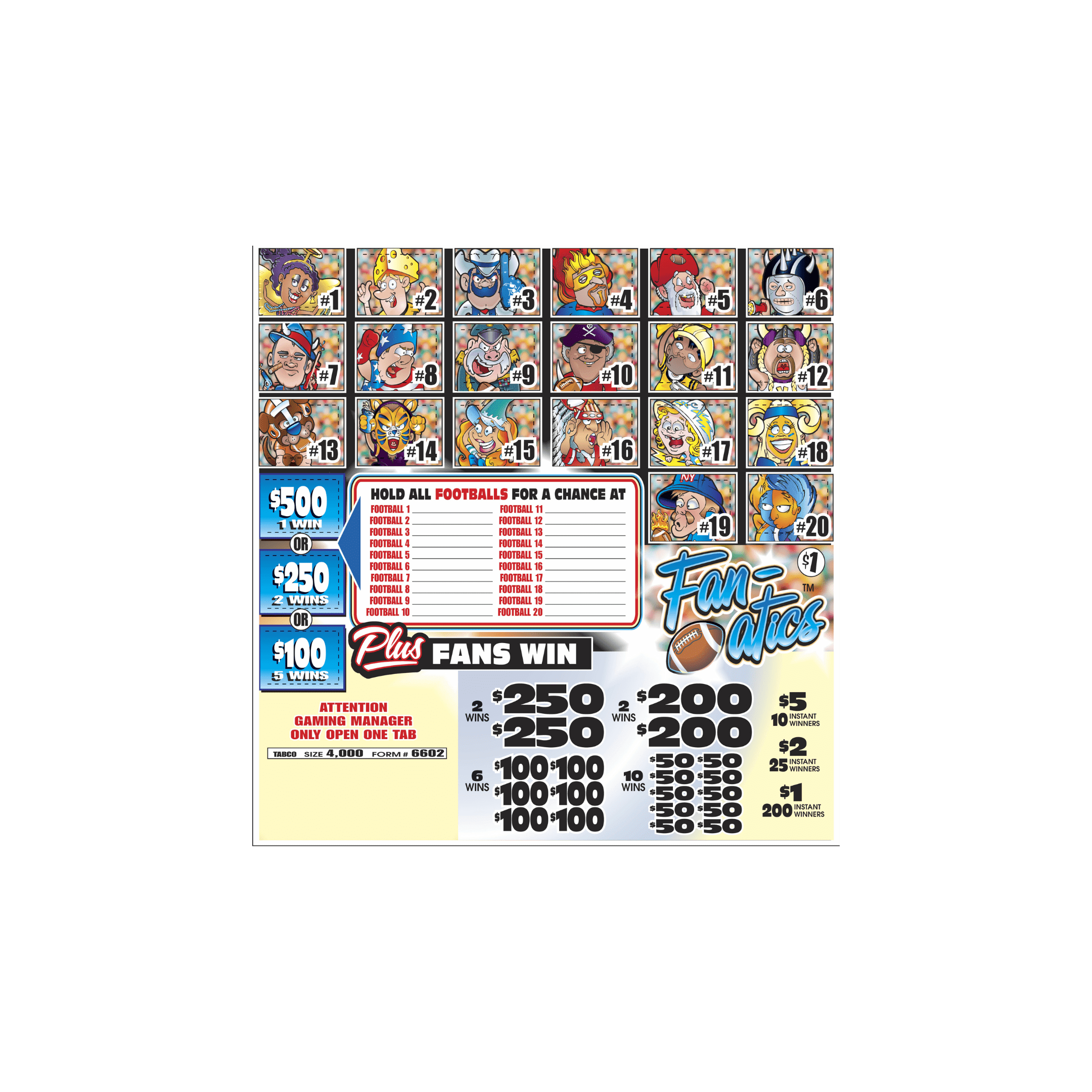 FanAtics Cash Boards/Pick Games Allstate Bingo Supplies