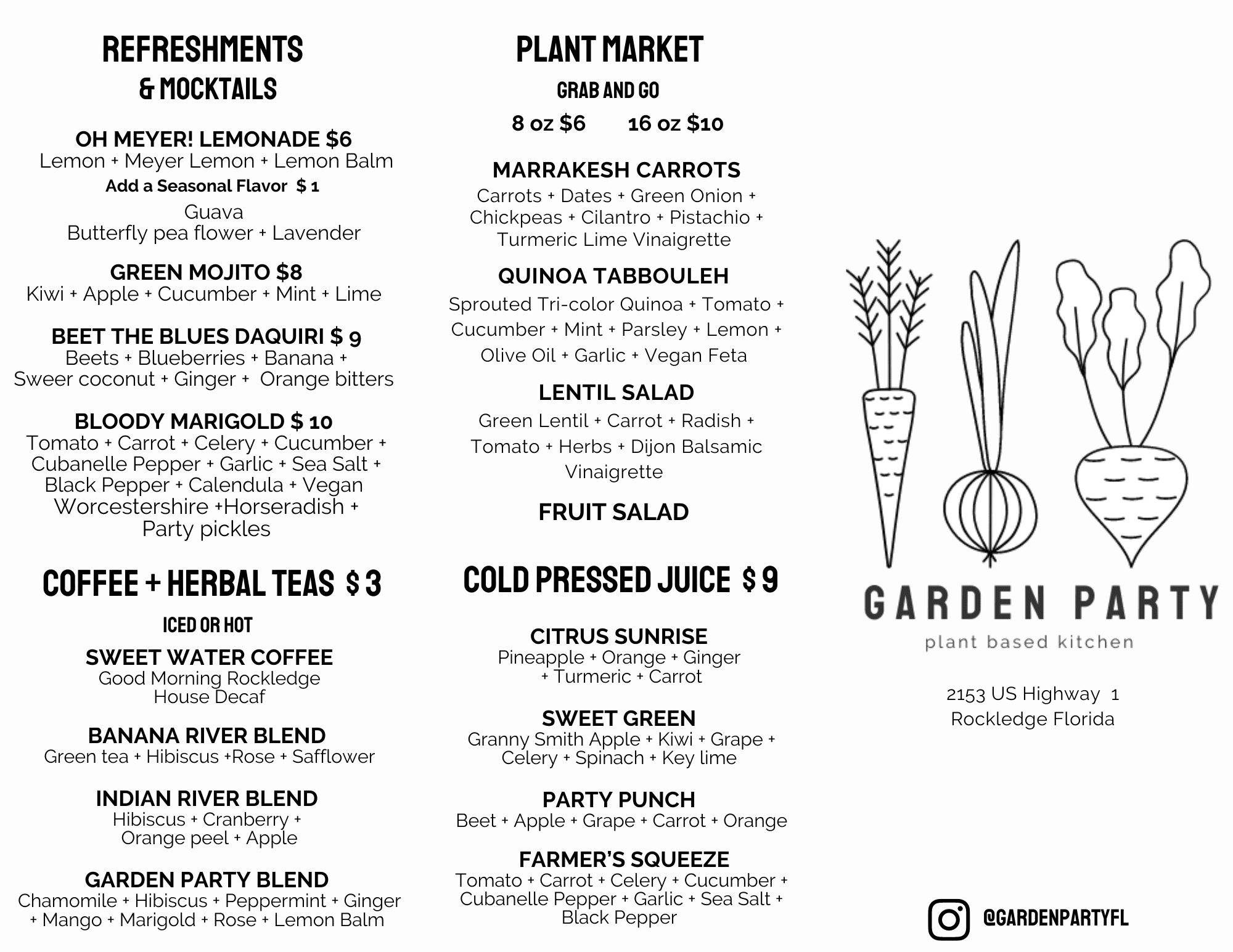 Spring Menu Menu Garden Party Plant Based Kitchen in Rockledge
