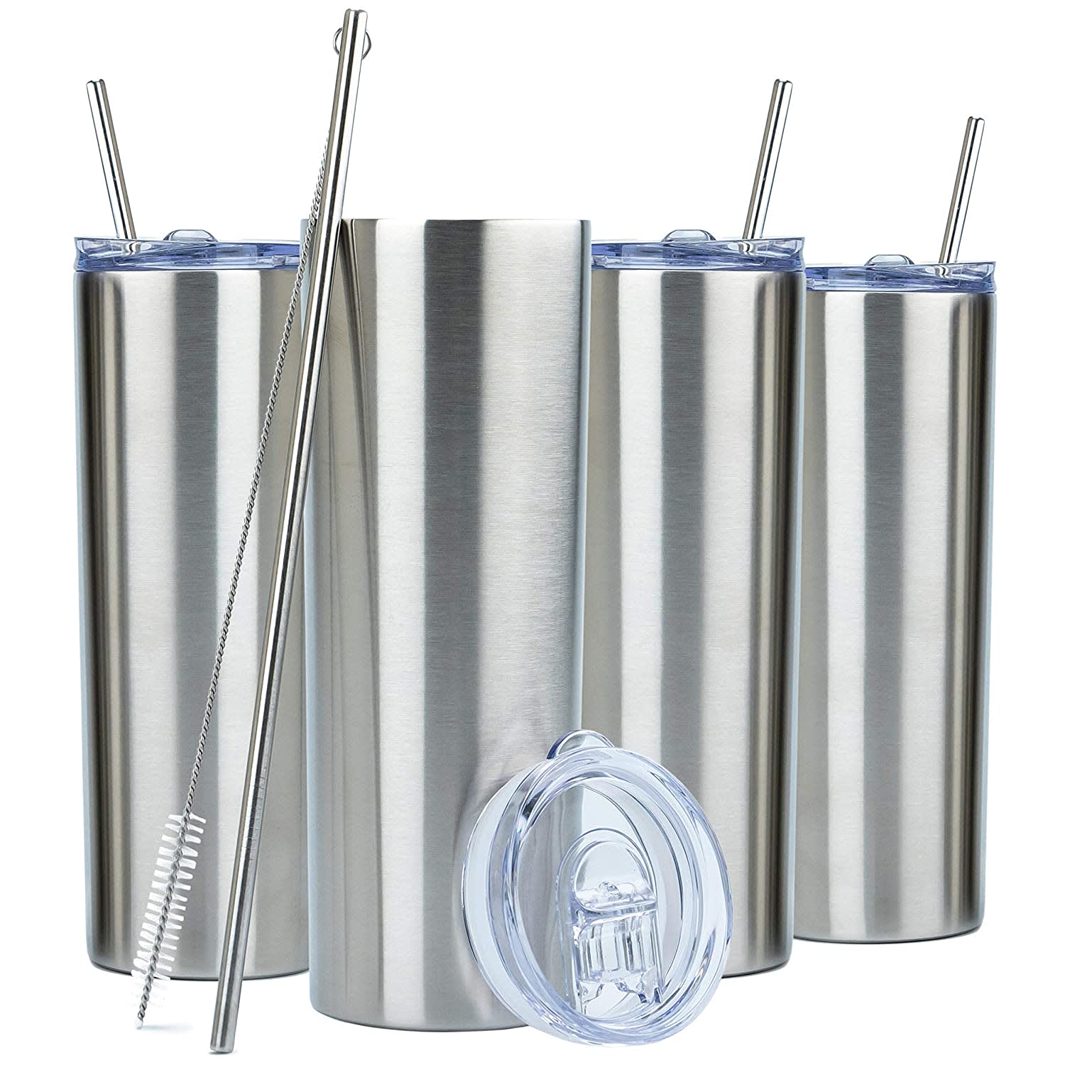 Tall 20 oz Tumbler with straw and brush with store logo engraving