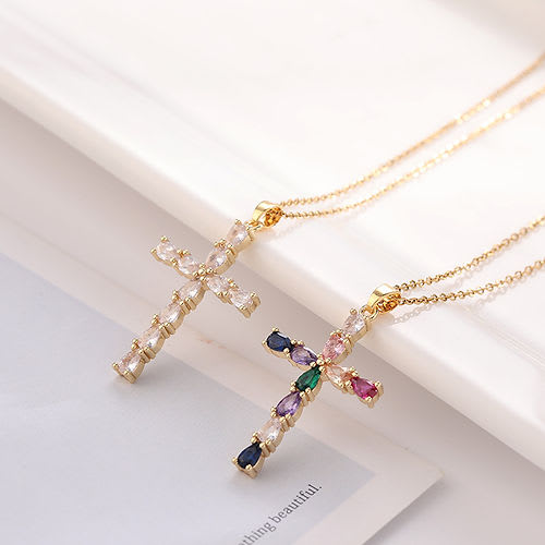 14K Rose Gold Cross Necklace with Diamonds | The Jewelry Vine