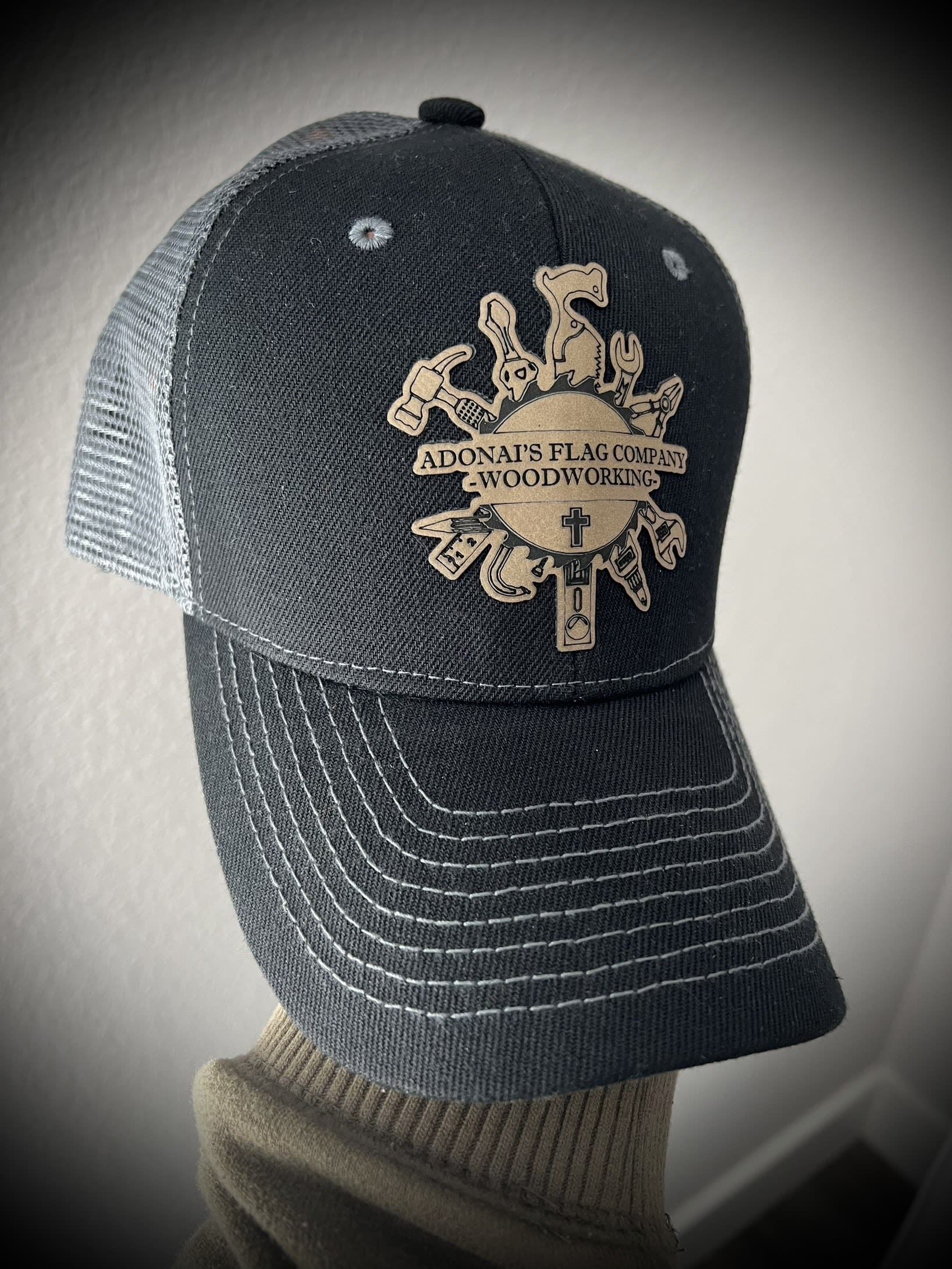 Leather engraved Hats Hats Adonai’s Flag Company Rustic Wooden