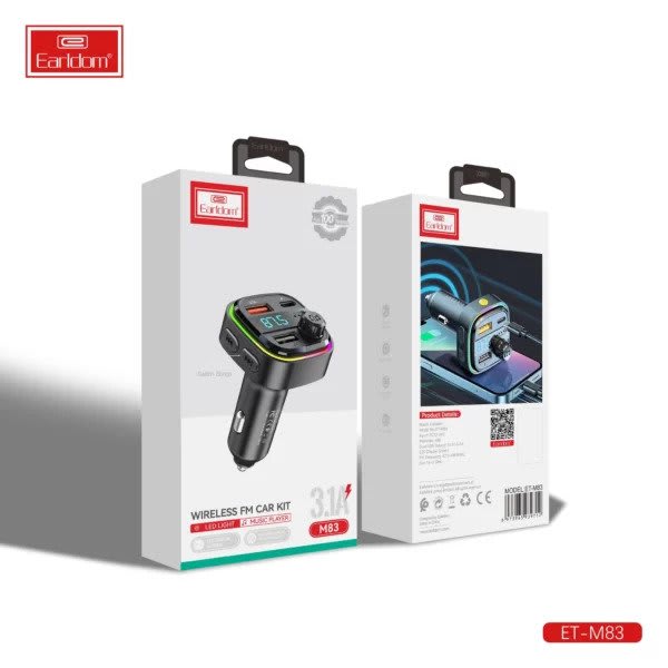 Earldom ET-M83 FM Bluetooth Transmitter With Fast Car Charger LED with ...