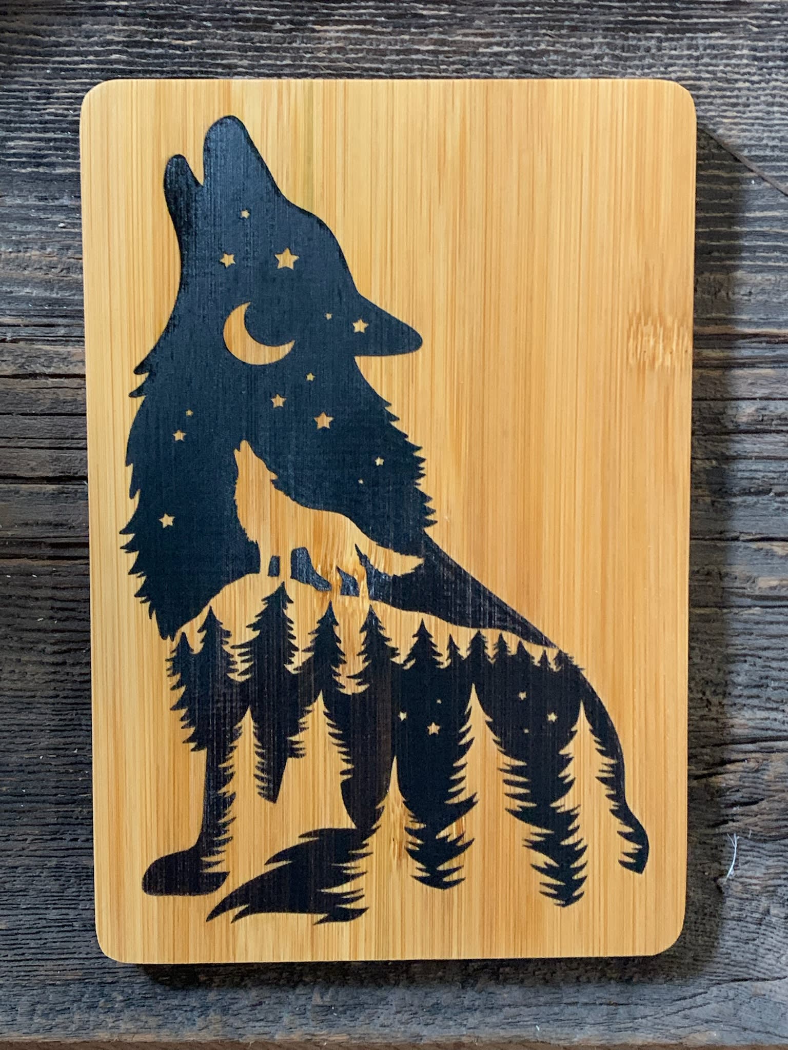 Vintage Coyote Howling newest Moon Square Decorative Art Inlay Wood Cutting Board