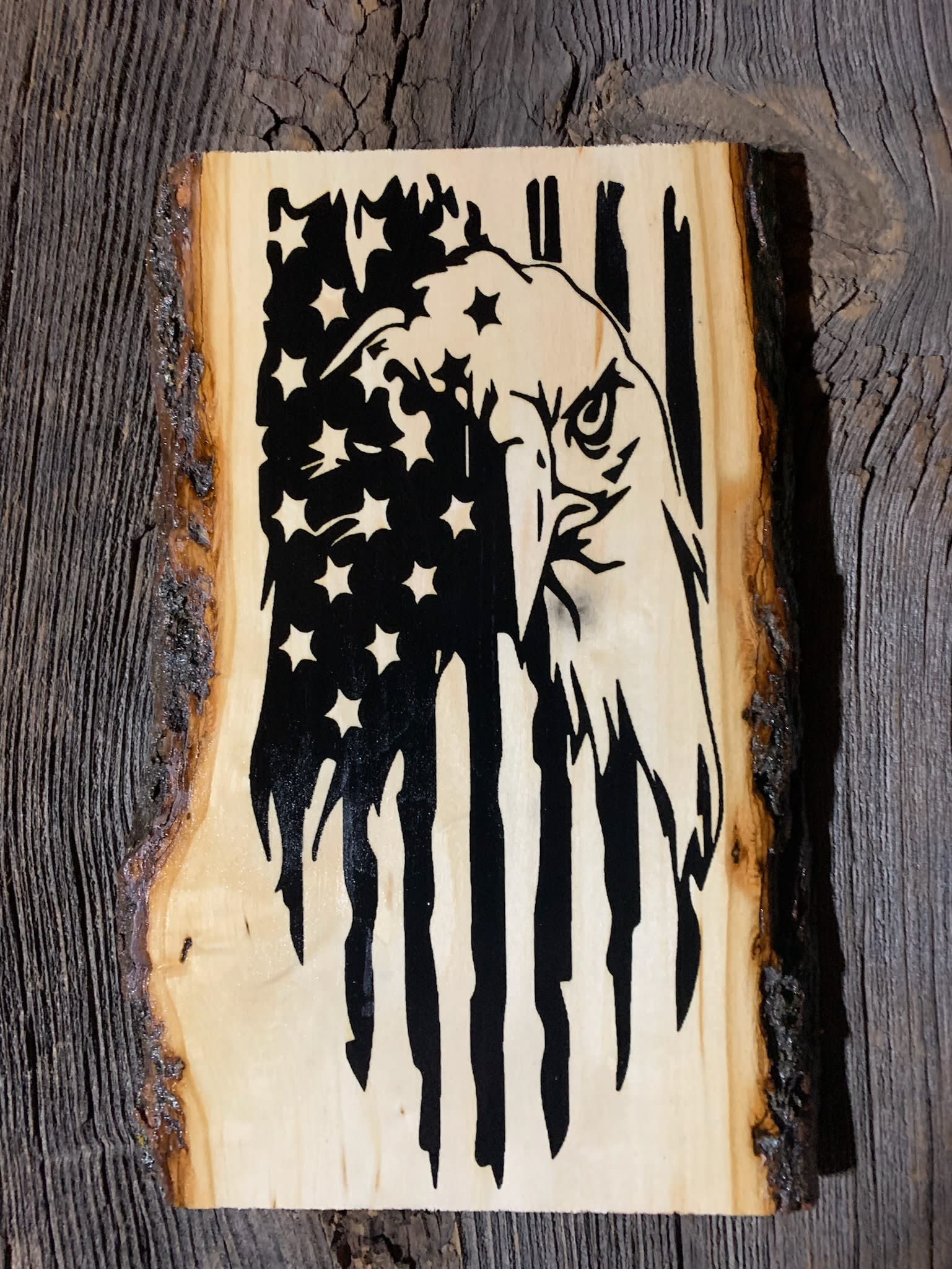 Eagle & Flag Live Edge Rustic Plaque - Live Edge Wood Signs - RJ Laser ...