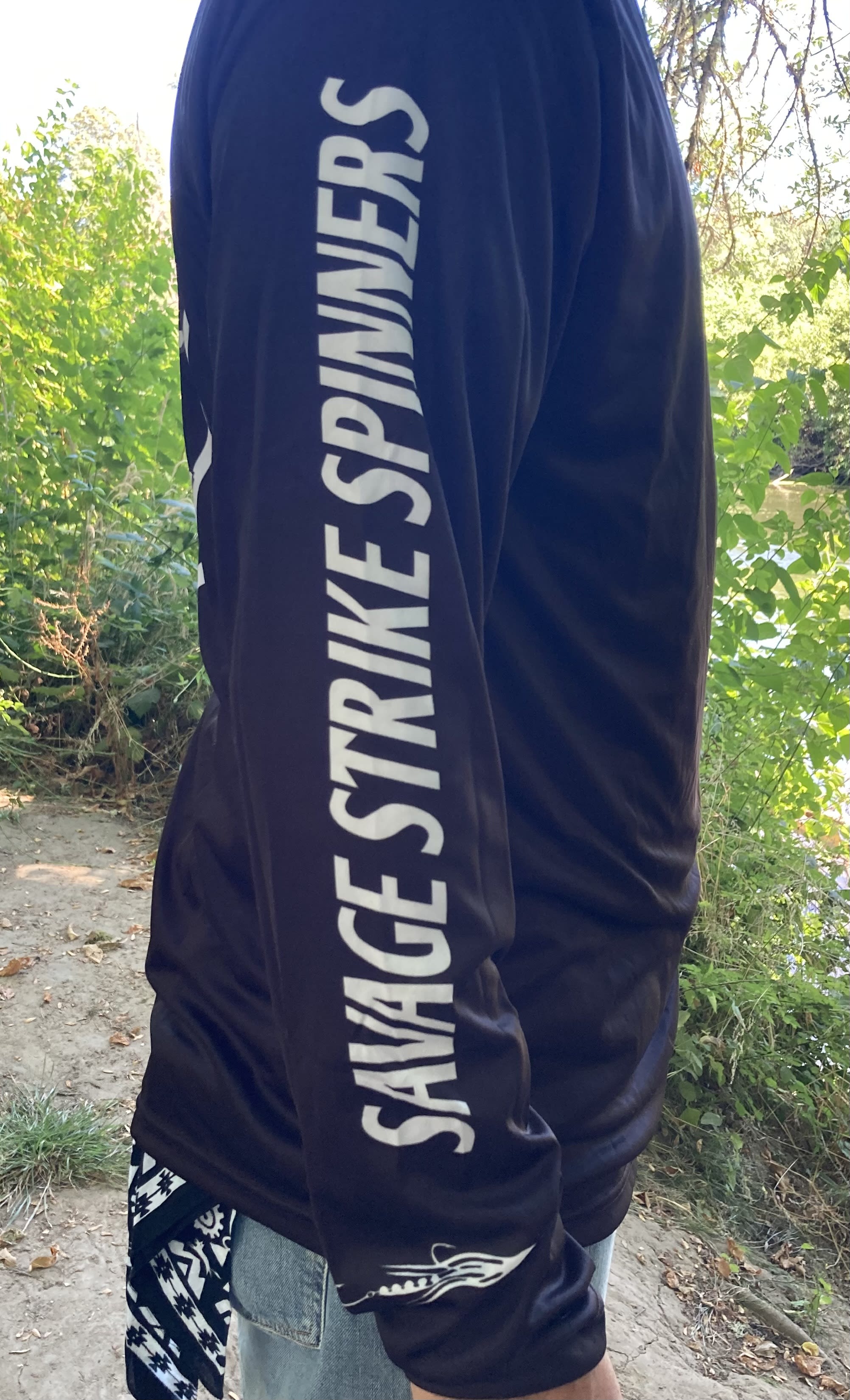Long Sleeve Performance Fishing Shirt - Black - White Logo