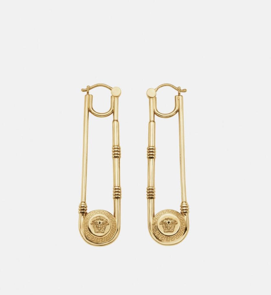 Versace V Logo Earrings in Metallic