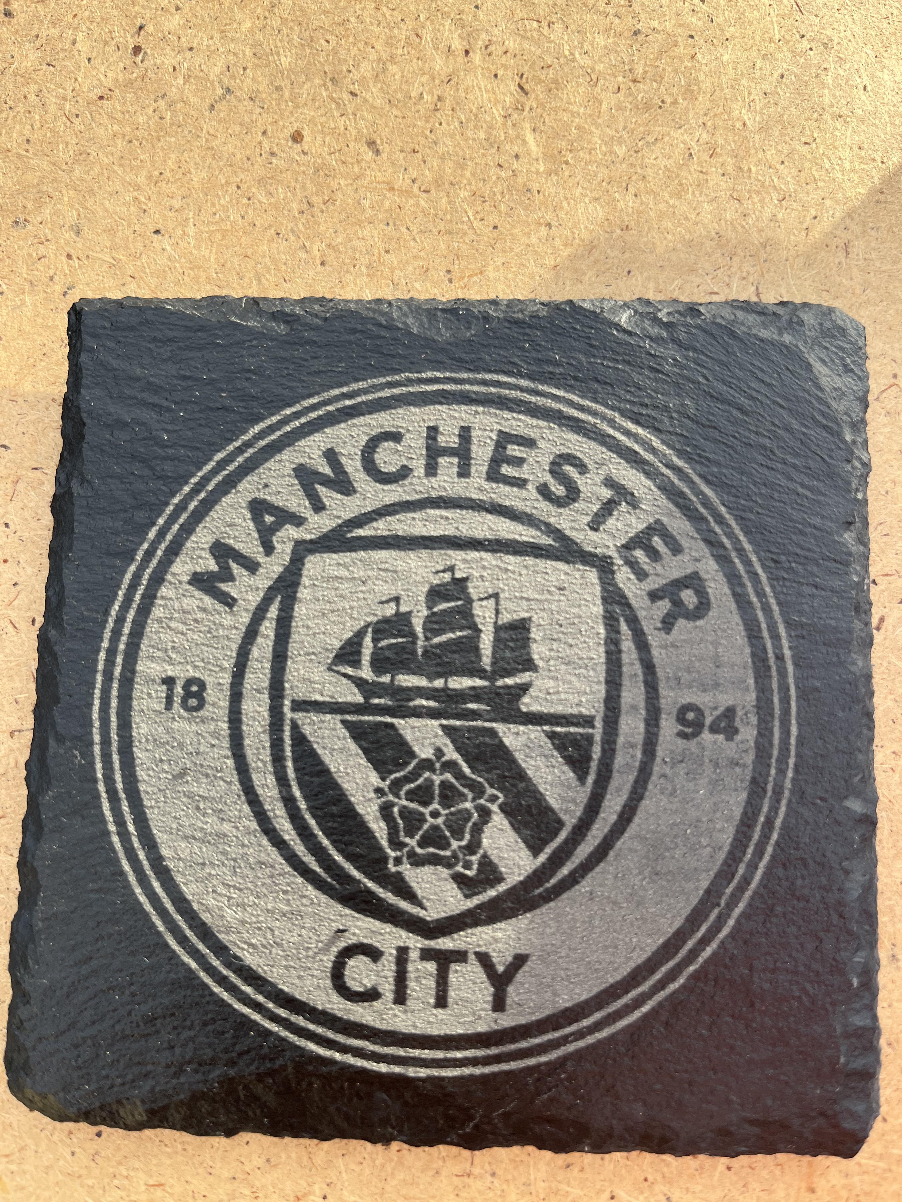 Manchester City Coaster Slate Hedgehog Designs Personalised