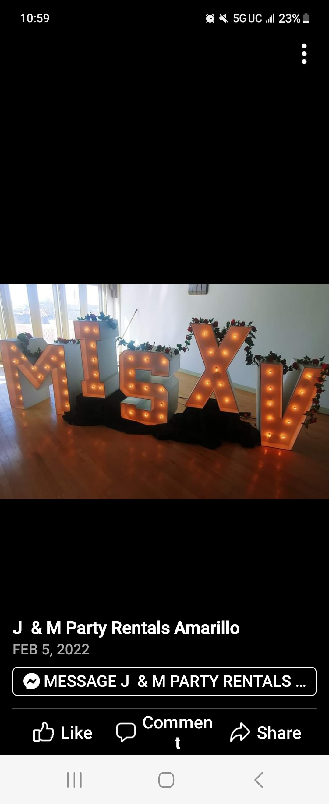Marquee letters What We Offer JM Party Rentals Party Rentals